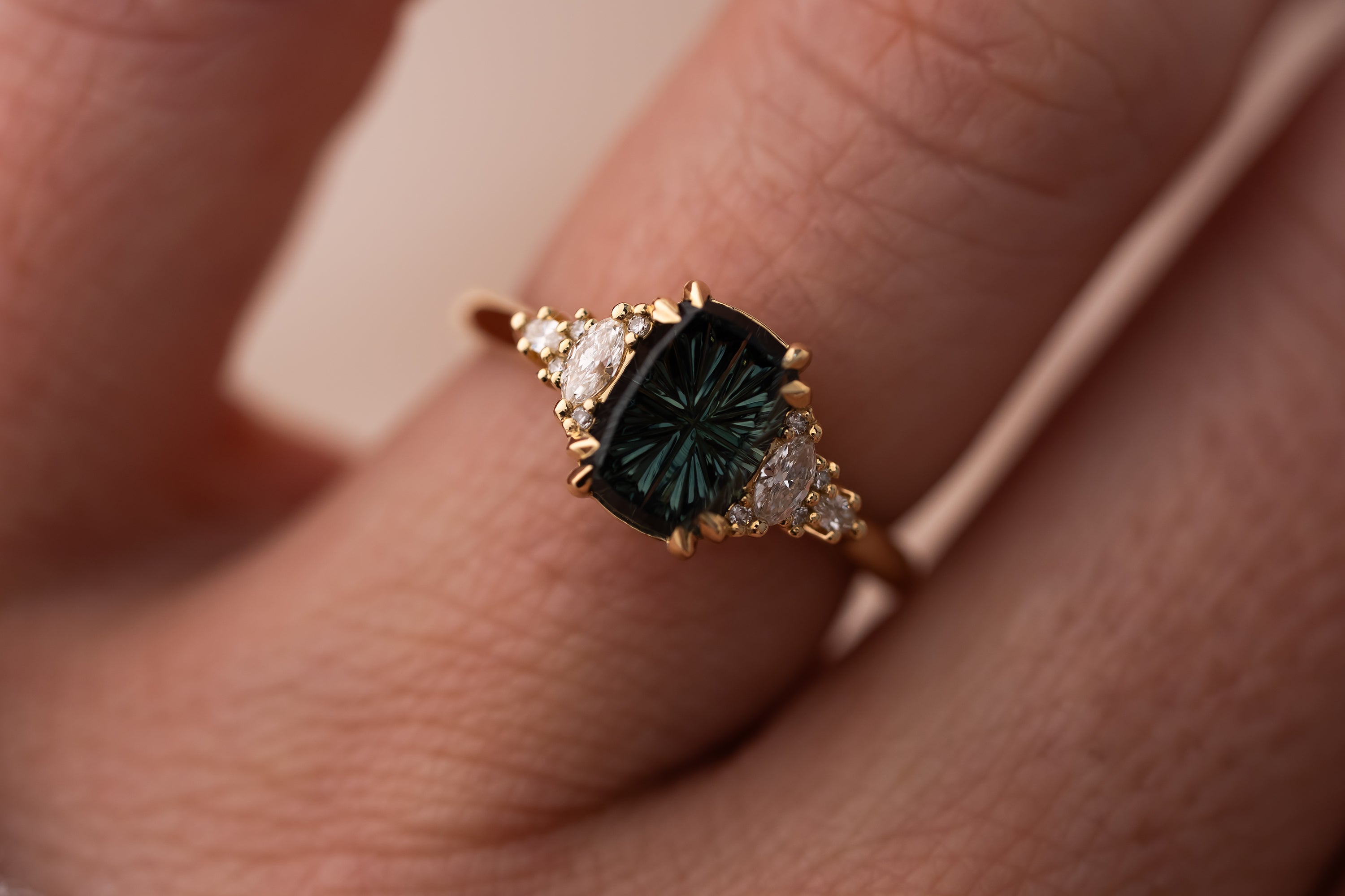 The Maeve Ring | 2.21 CT Elongated Cushion Starbrite™ Teal Green Australian Sapphire - Lavender Creek Gems