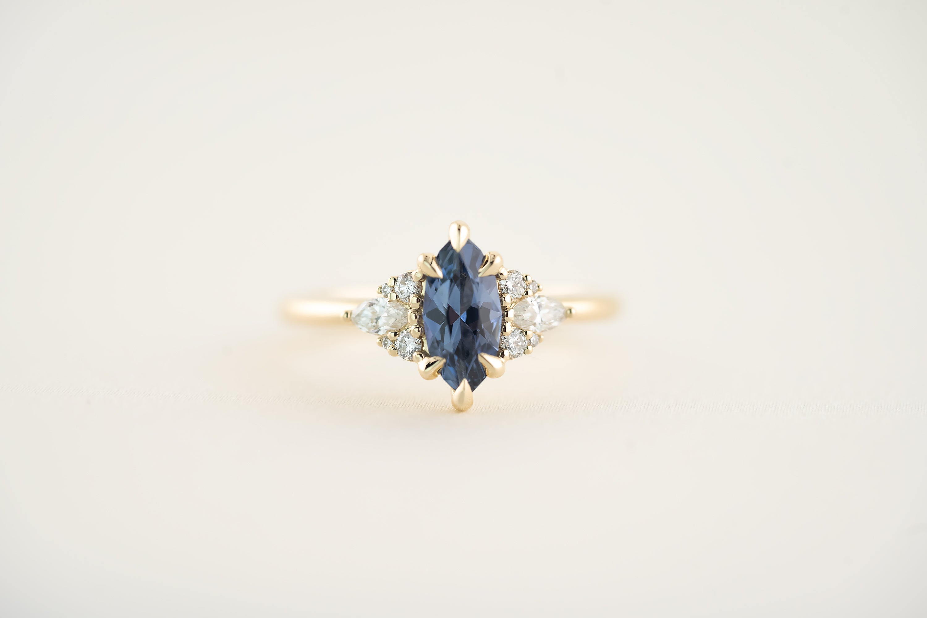 The Aya 0.82 CT Marquise Blue Sapphire Ring - Lavender Creek Gems