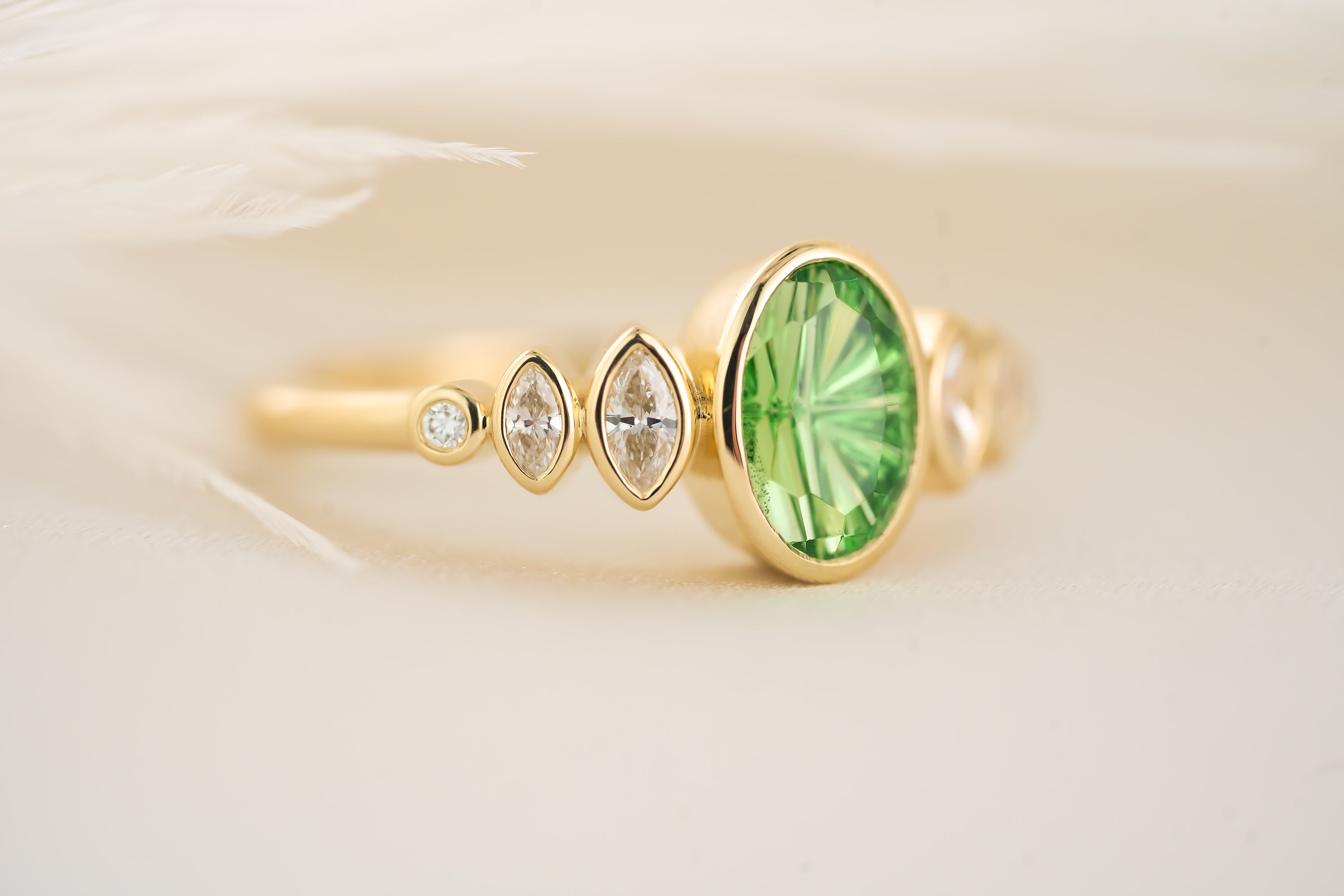 The Solstice Ring | 1.6 CT Oval Starbrite™ Tsavorite - Lavender Creek Gems