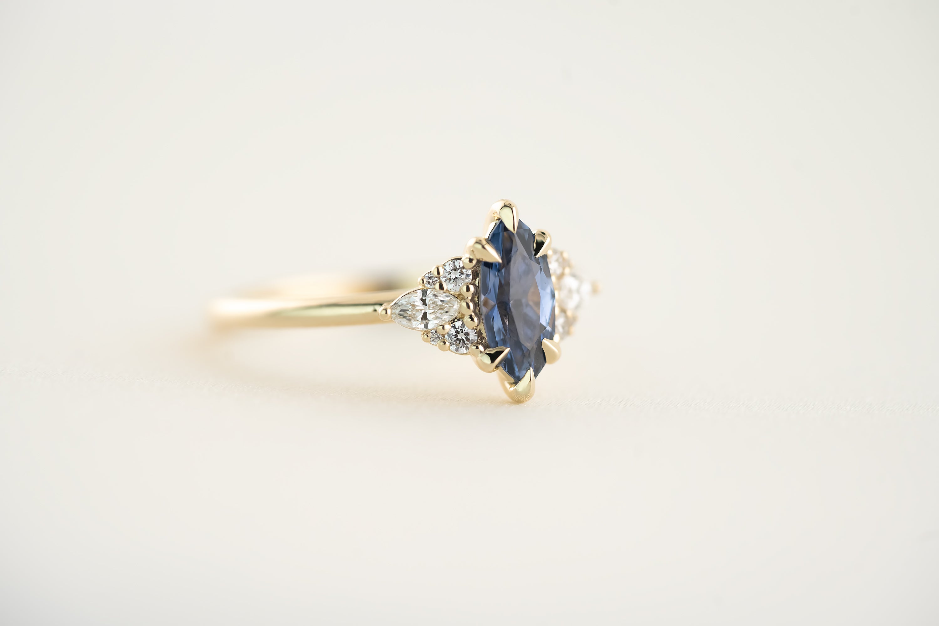 The Aya 0.82 CT Marquise Blue Sapphire Ring - Lavender Creek Gems