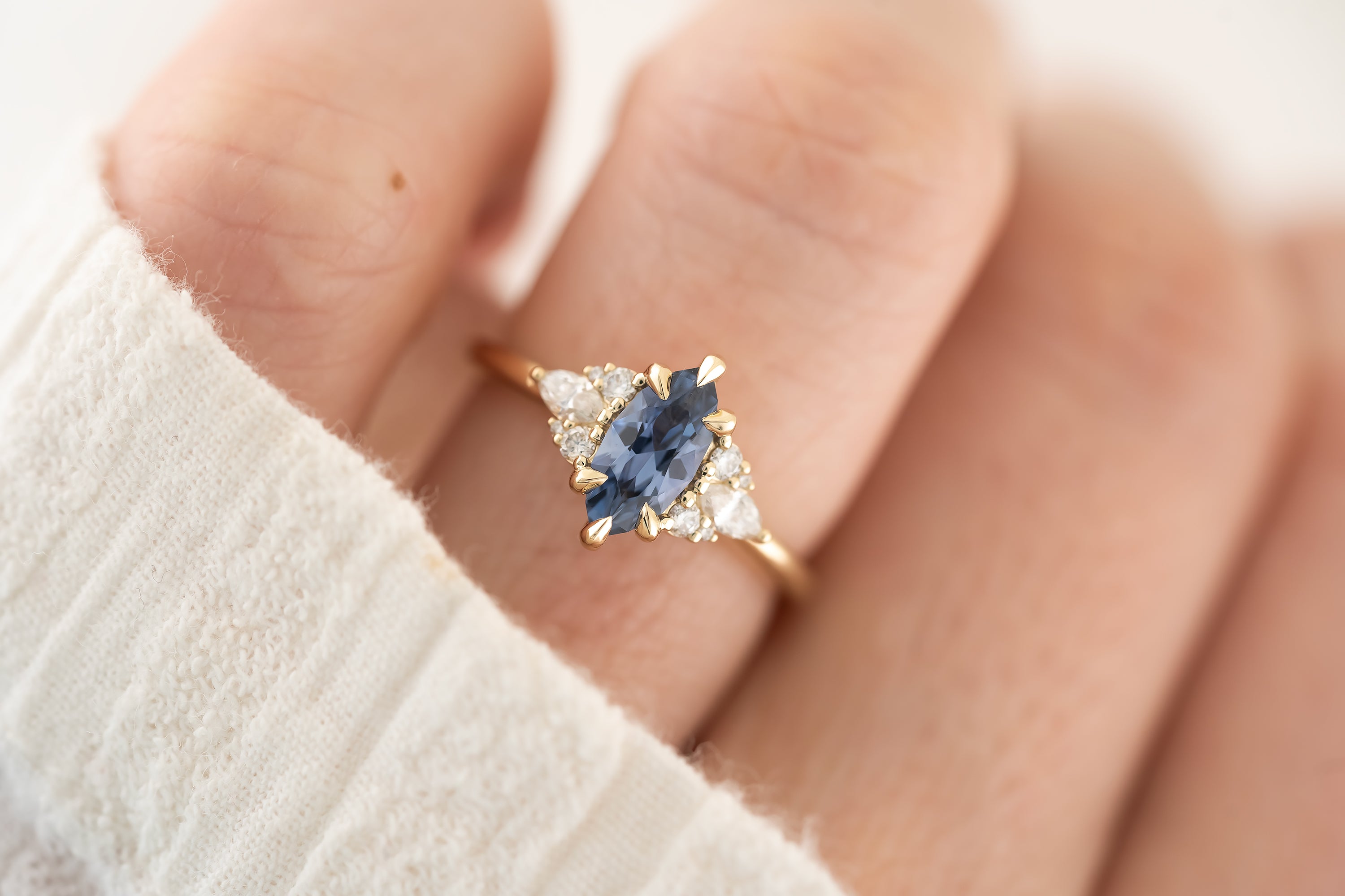 The Aya 0.82 CT Marquise Blue Sapphire Ring - Lavender Creek Gems