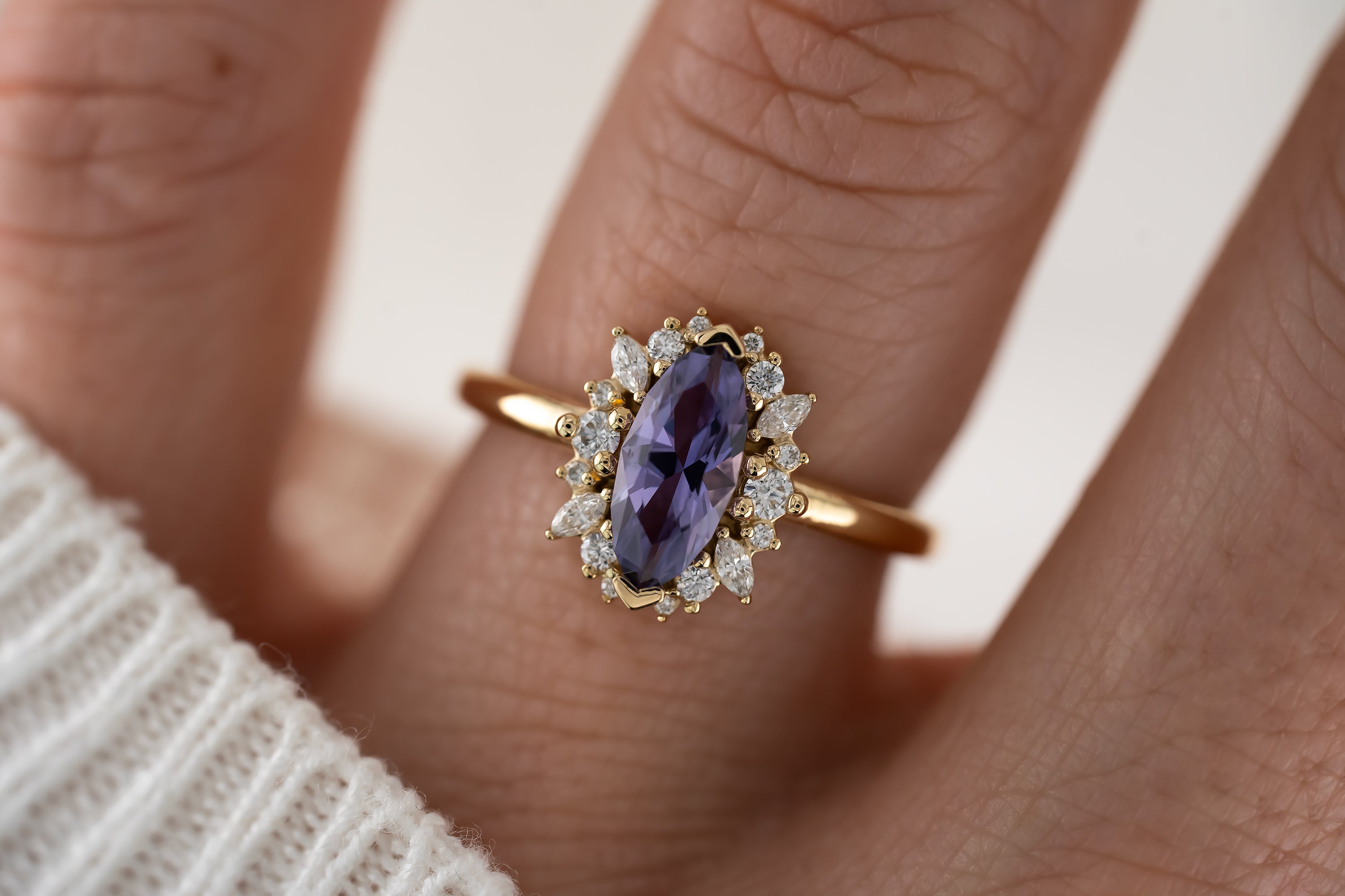 The Eleanor Ring | 0.99 CT Marquise Purple Sapphire - Lavender Creek Gems