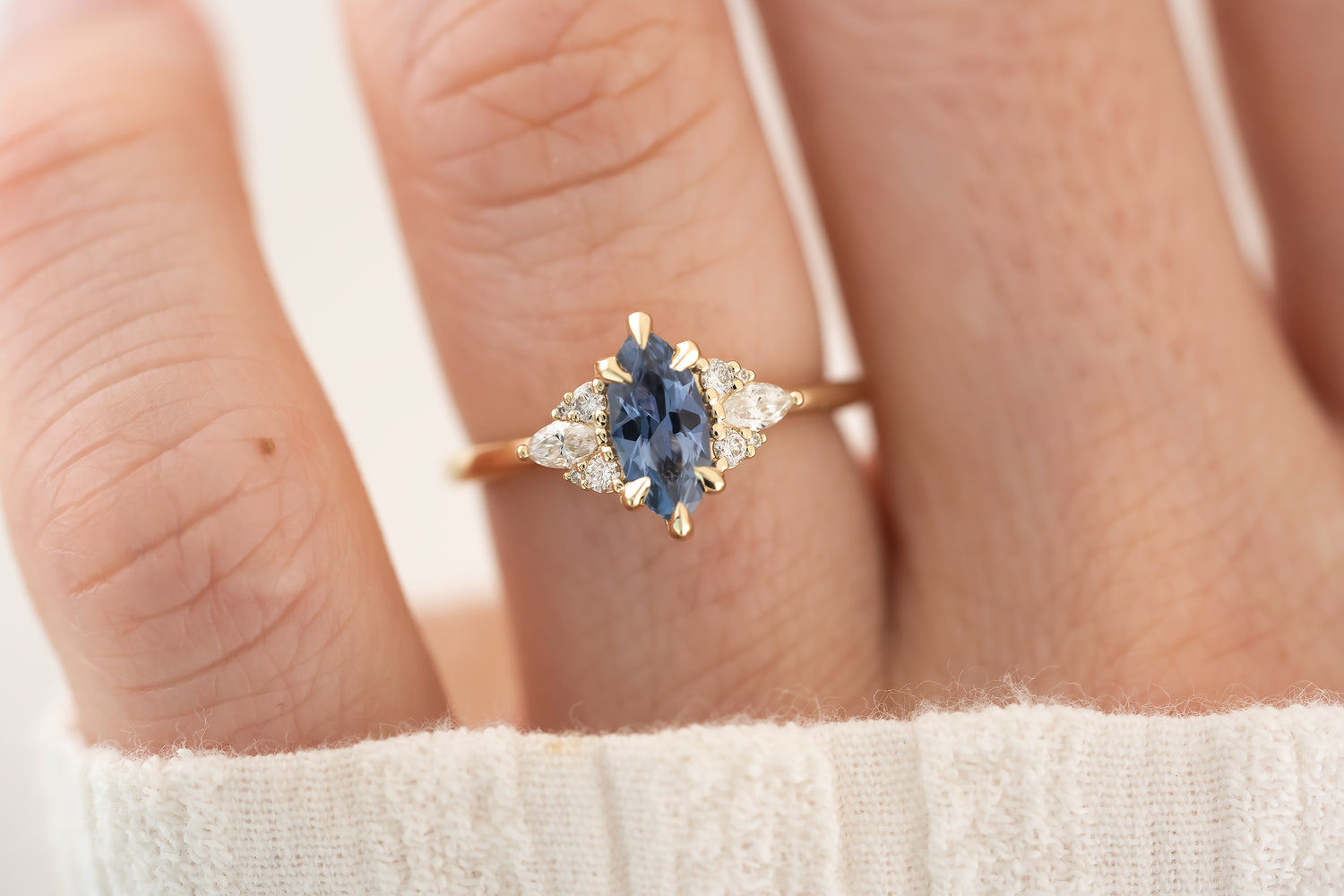 The Aya 0.82 CT Marquise Blue Sapphire Ring - Lavender Creek Gems