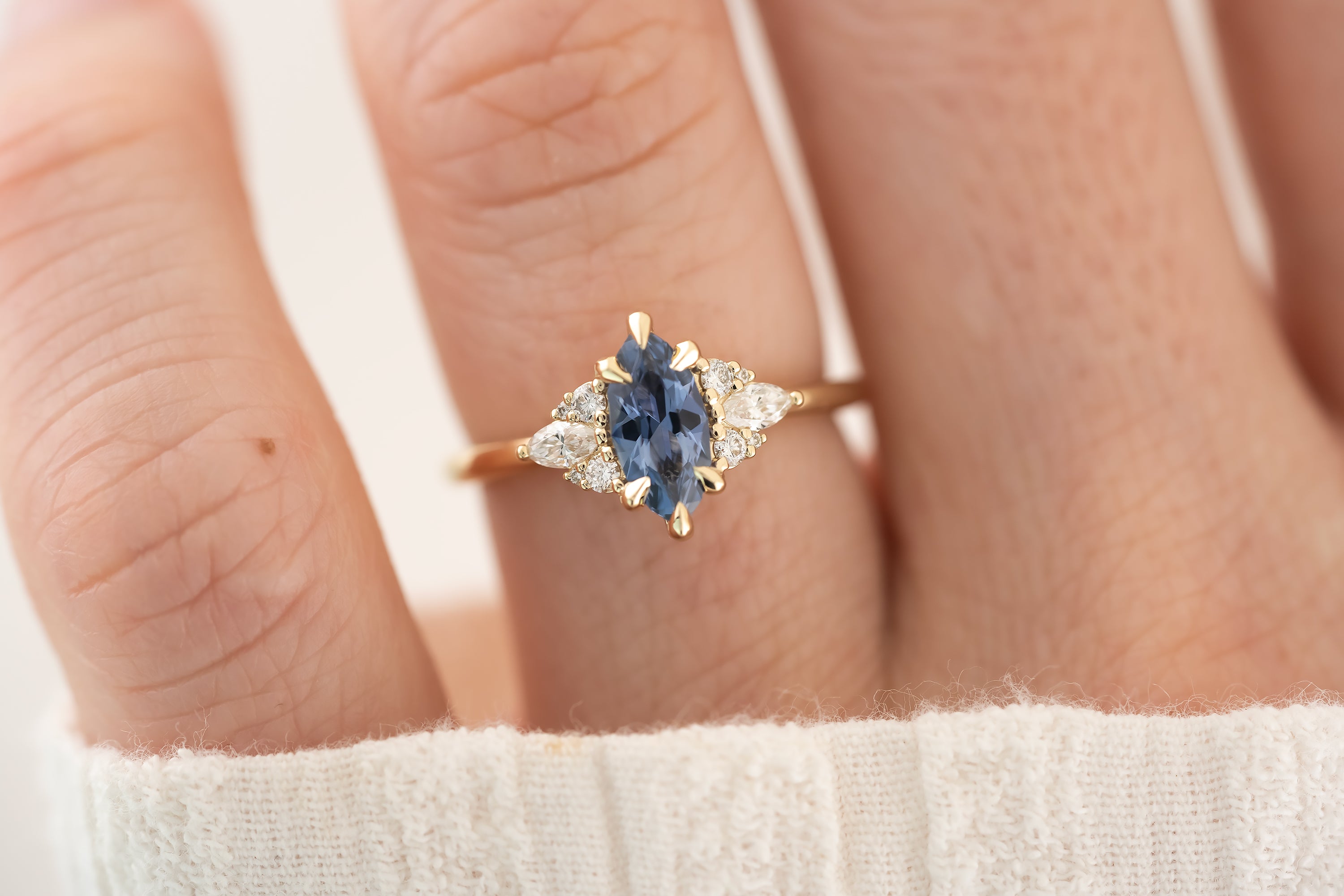 The Aya 0.82 CT Marquise Blue Sapphire Ring - Lavender Creek Gems
