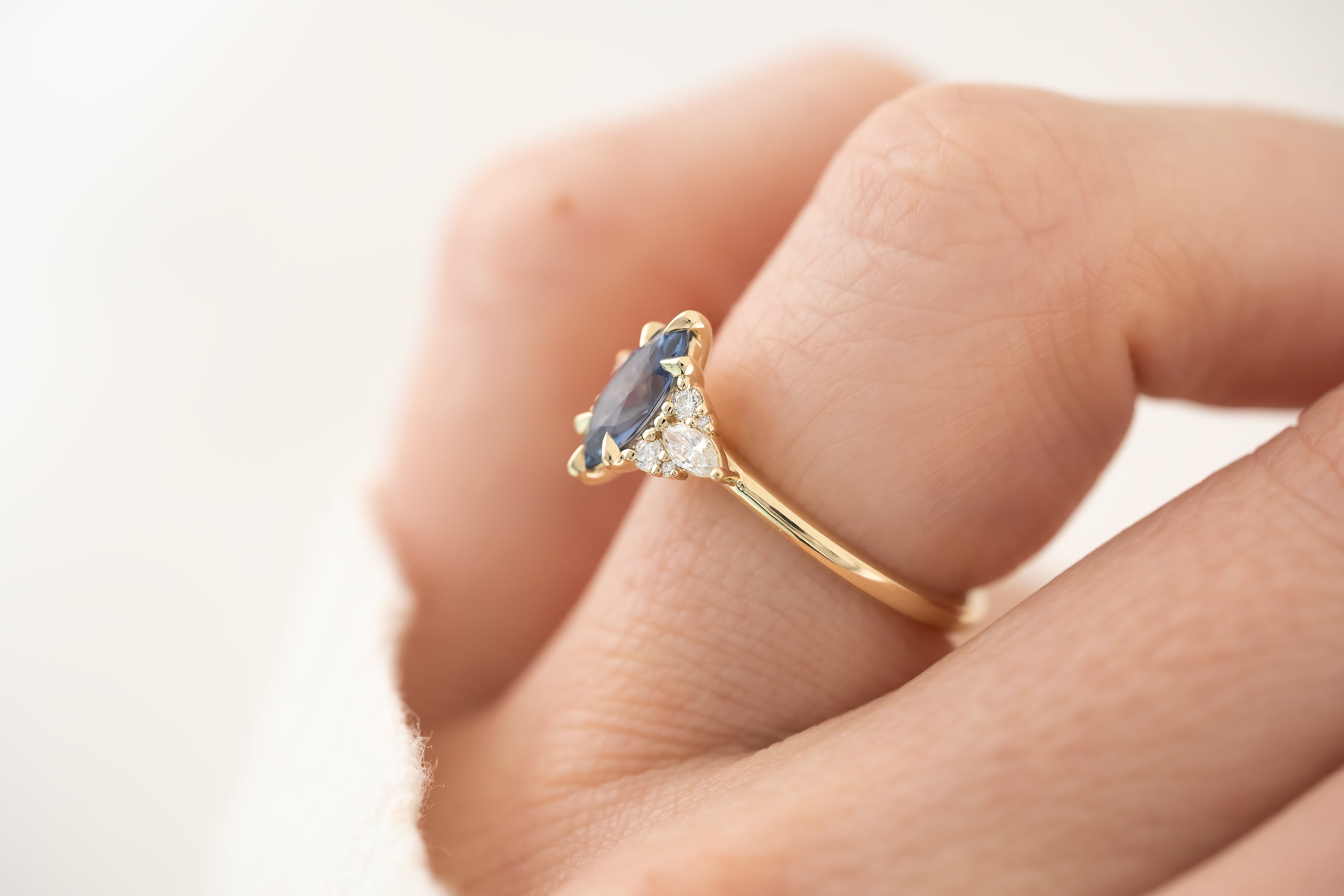 The Aya 0.82 CT Marquise Blue Sapphire Ring - Lavender Creek Gems