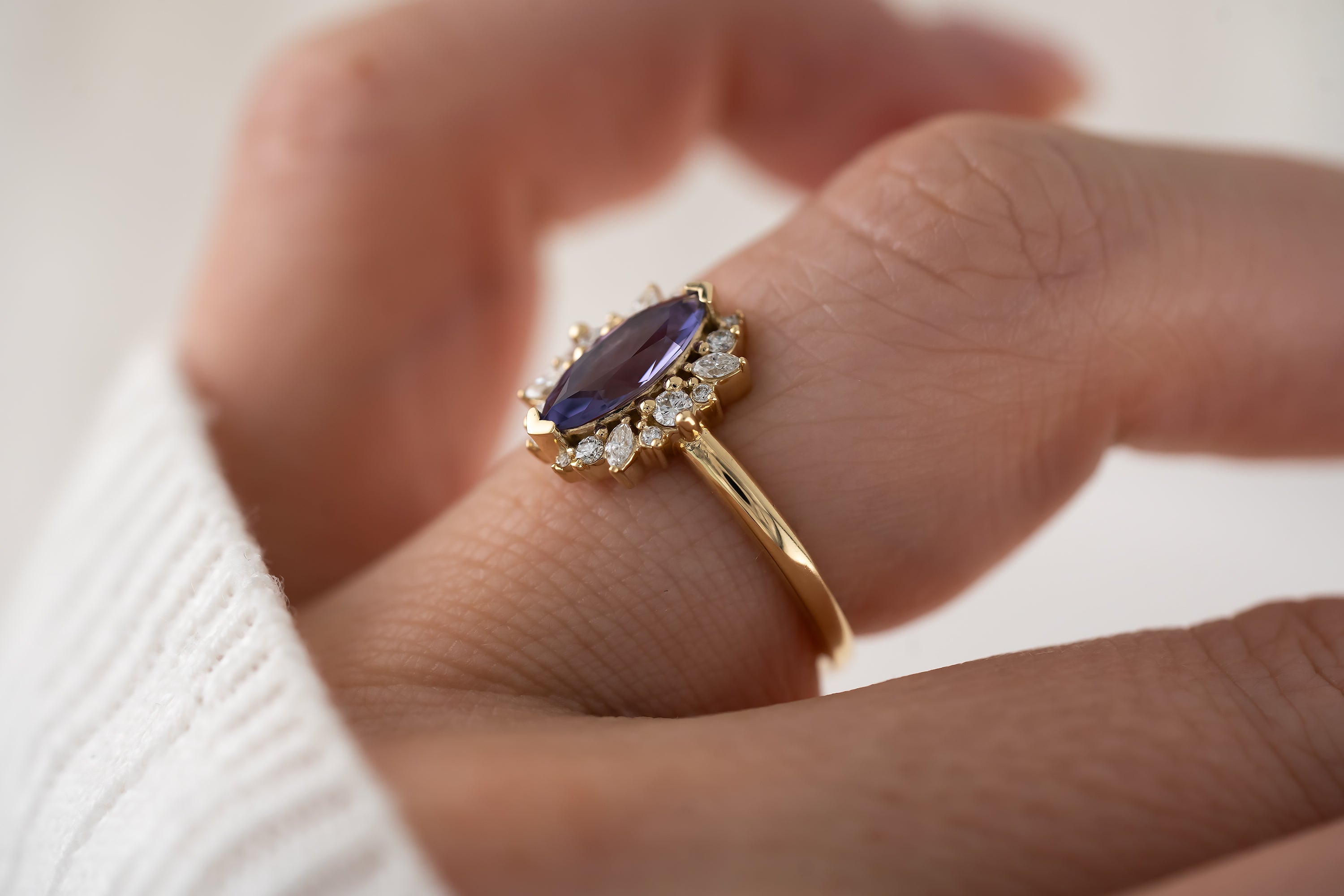 The Eleanor Ring | 0.99 CT Marquise Purple Sapphire - Lavender Creek Gems