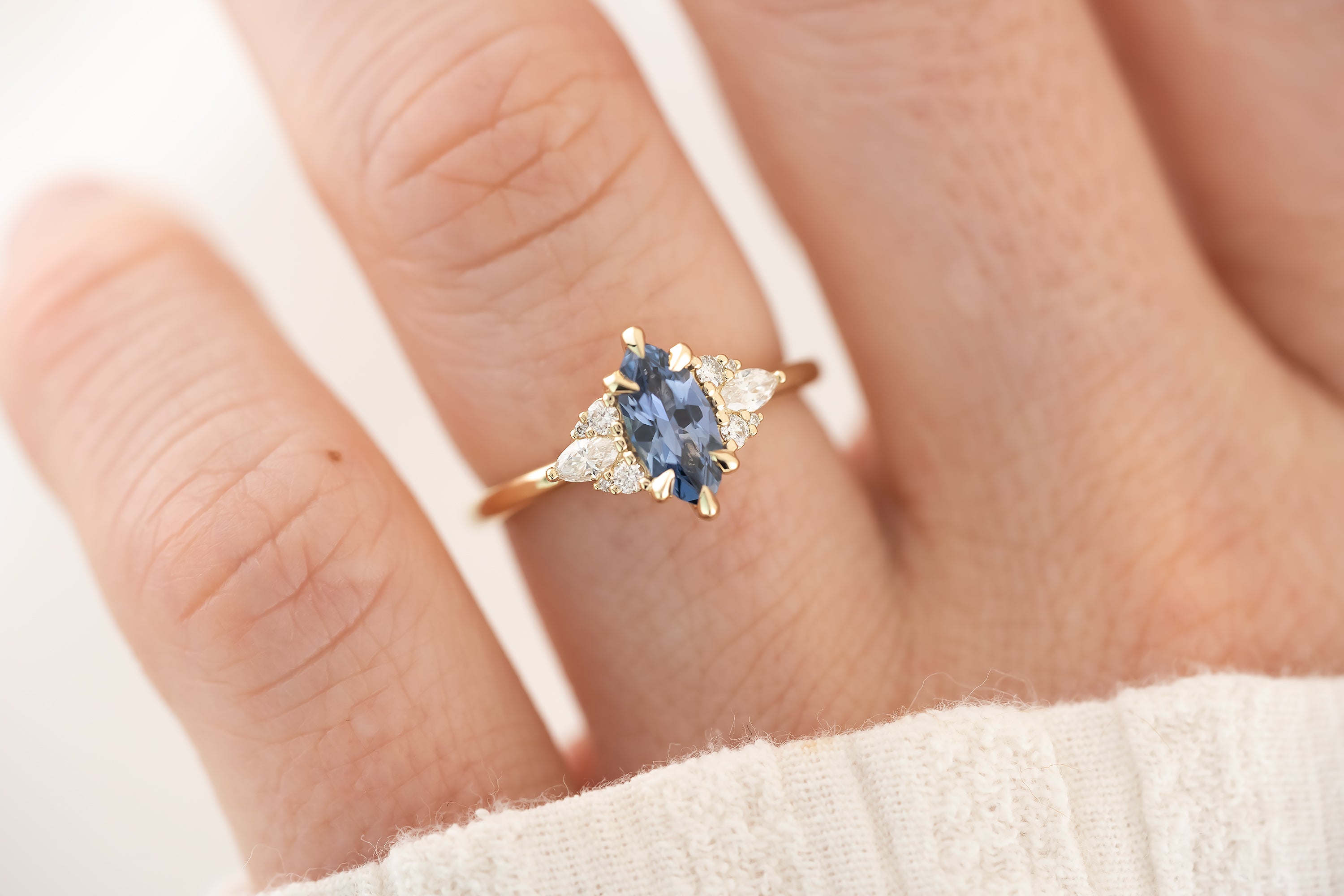 The Aya 0.82 CT Marquise Blue Sapphire Ring - Lavender Creek Gems