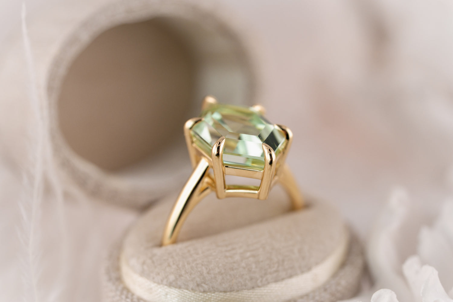 The Solitaire Ring | 5.78 CT Elongated Hexagon Mint Green Tourmaline - Lavender Creek Gems