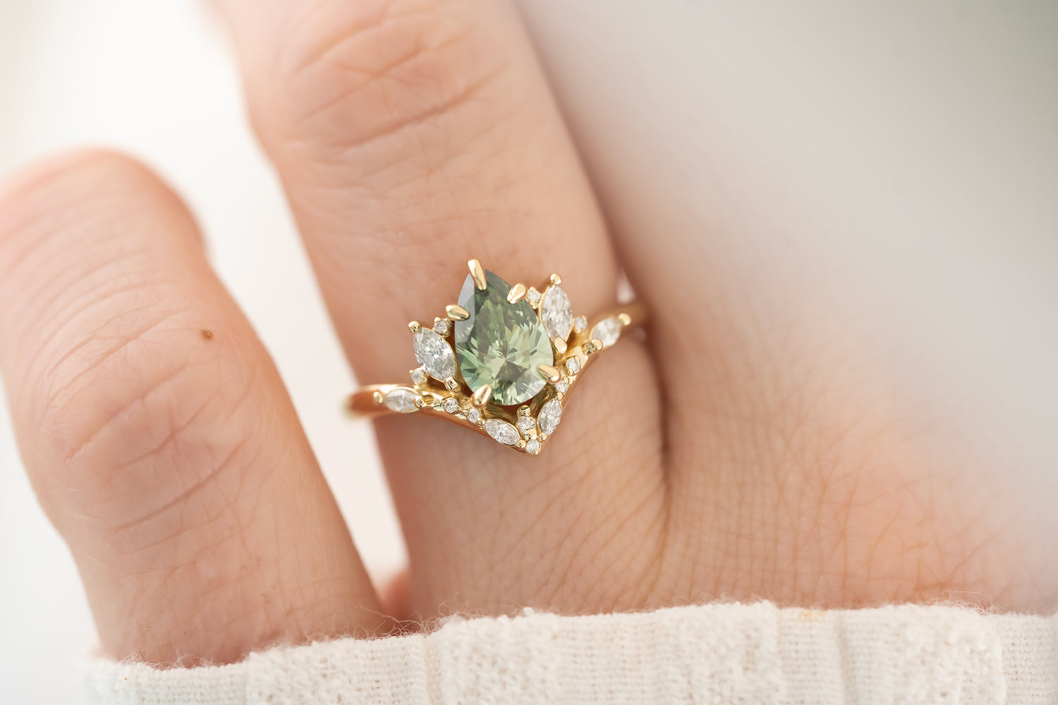 The Aurora 1.1 CT Pear Green Diamond Ring - Lavender Creek Gems