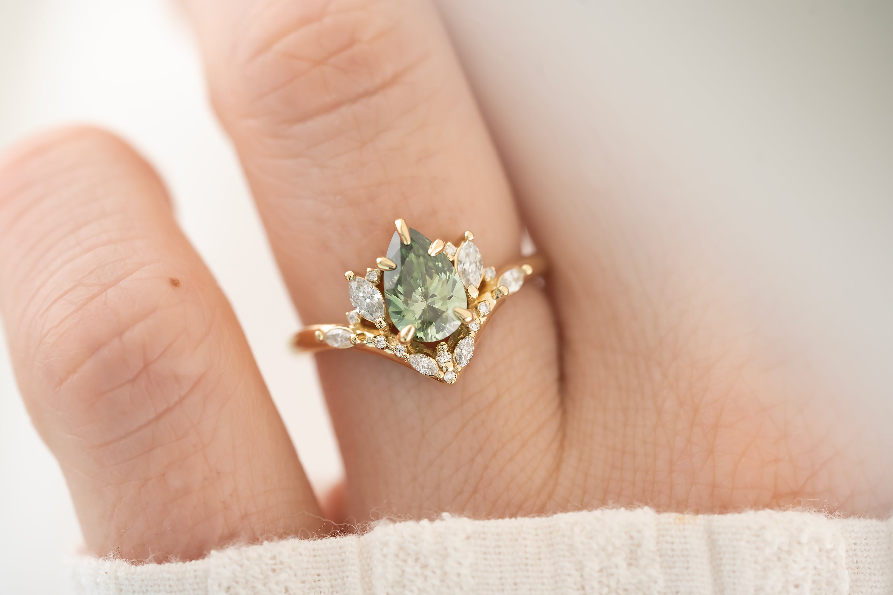 The Aurora 1.1 CT Pear Green Diamond Ring - Lavender Creek Gems