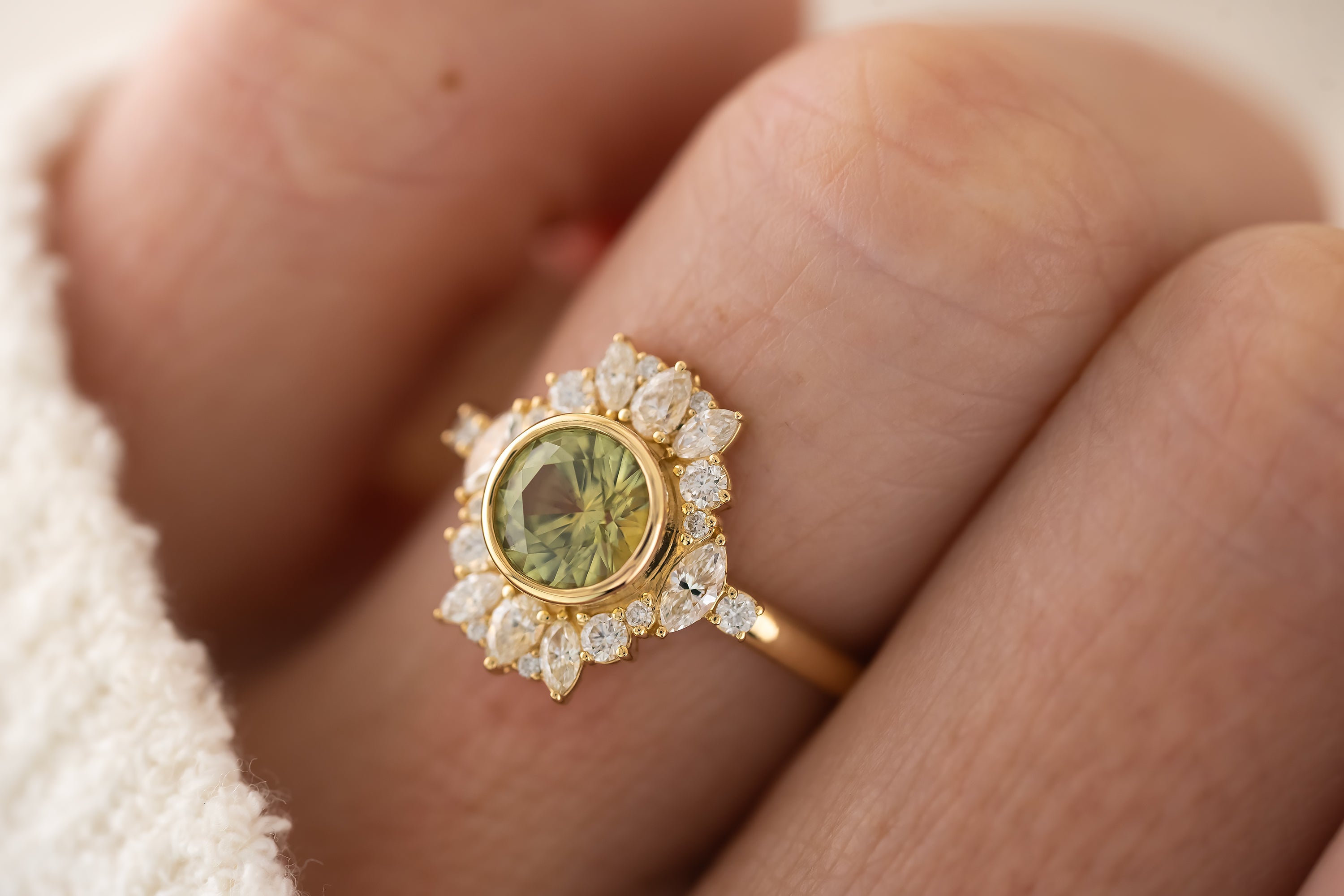 The Lace Ring | 1.1 CT Round Green Montana Sapphire - Lavender Creek Gems