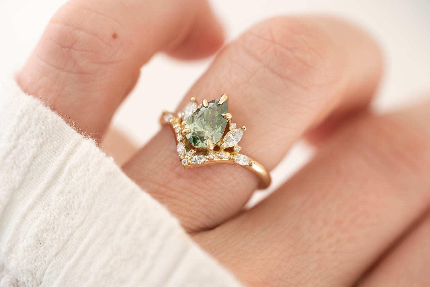 The Aurora 1.1 CT Pear Green Diamond Ring - Lavender Creek Gems