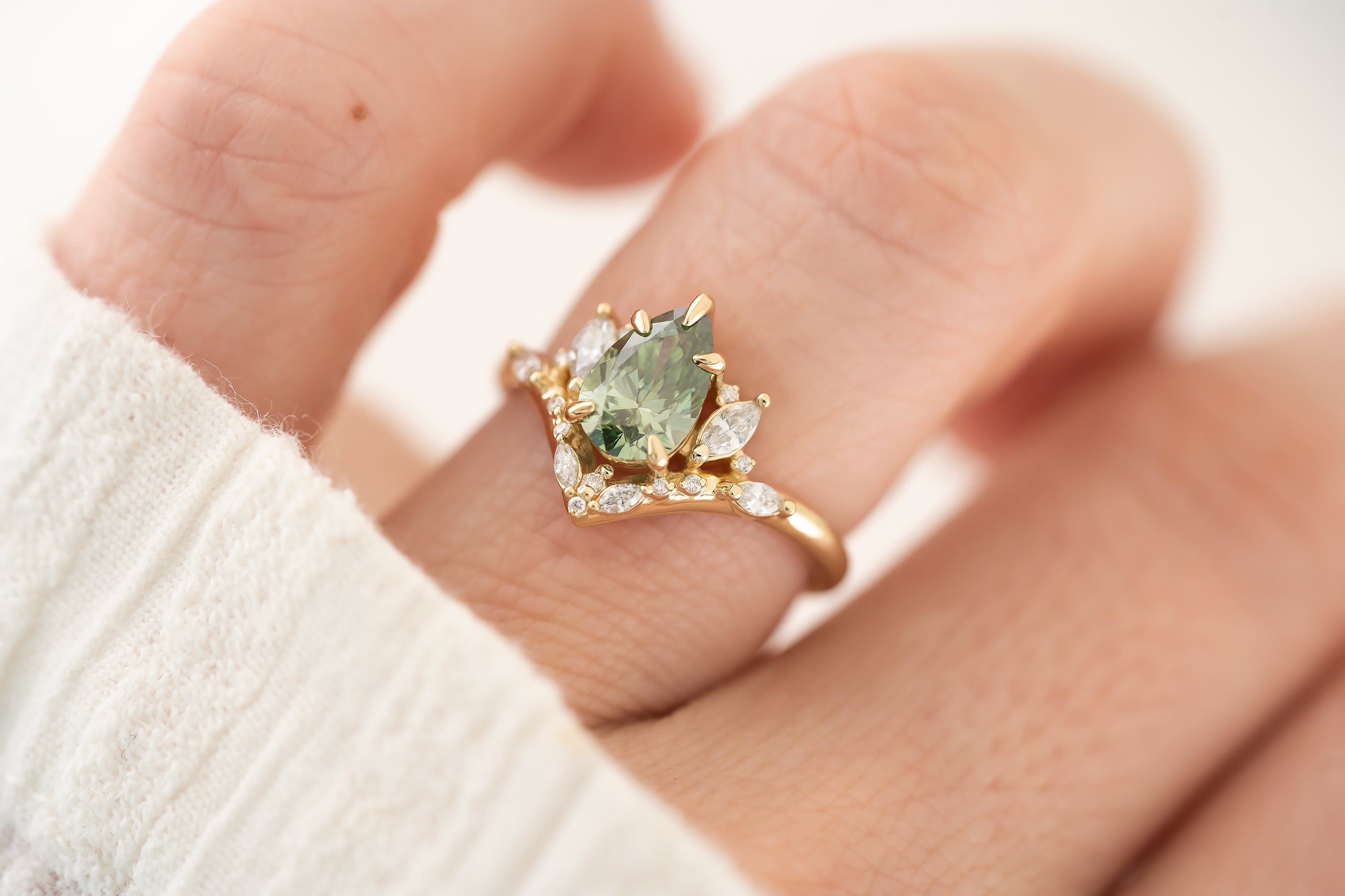 The Aurora 1.1 CT Pear Green Diamond Ring - Lavender Creek Gems