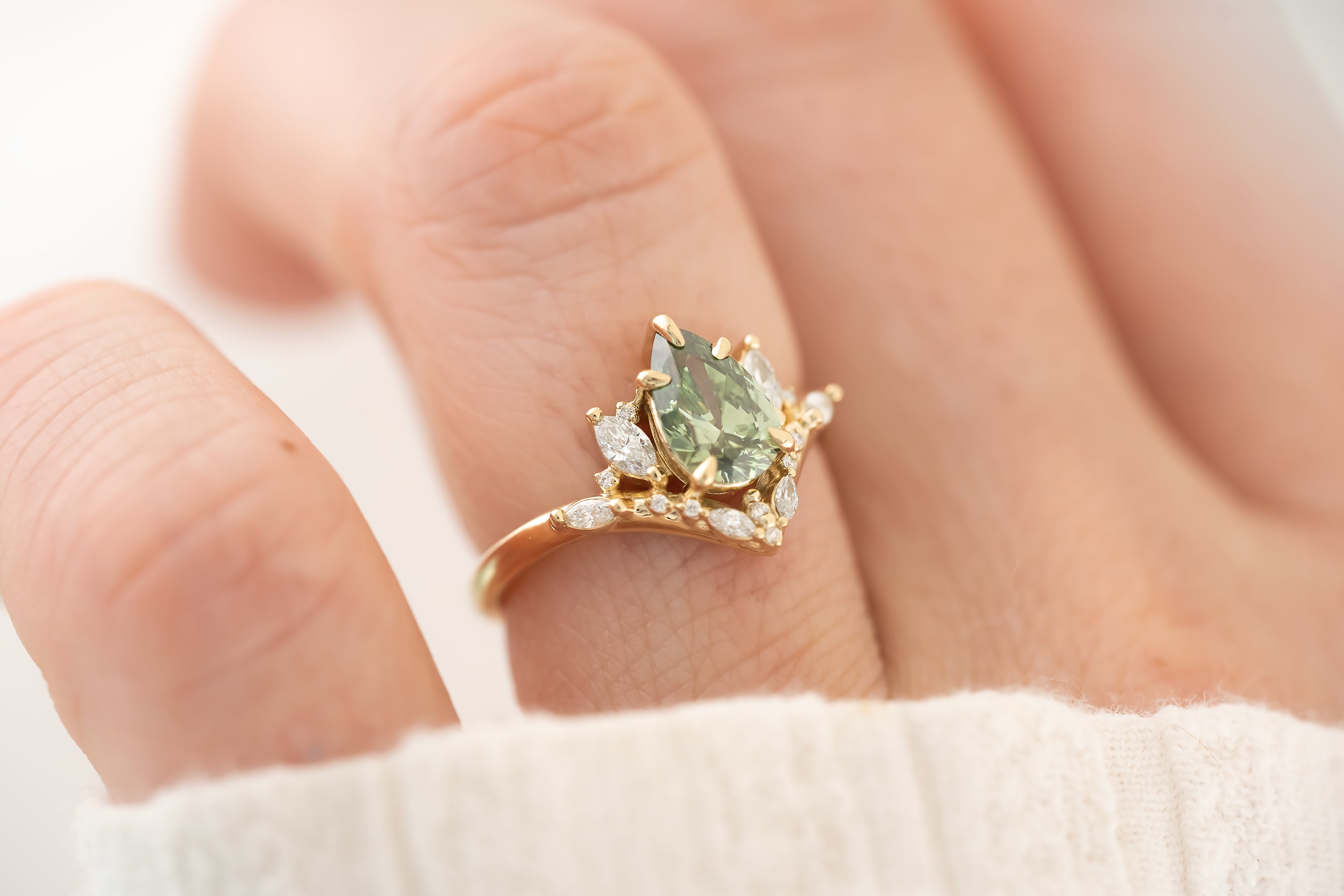 The Aurora 1.1 CT Pear Green Diamond Ring - Lavender Creek Gems