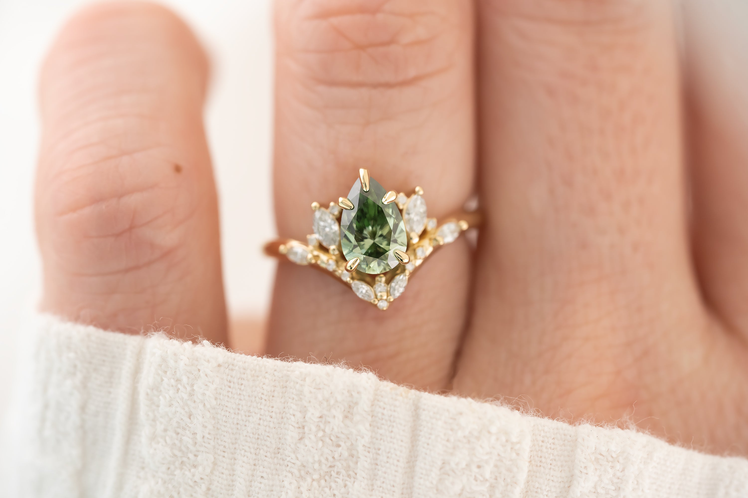 The Aurora 1.1 CT Pear Green Diamond Ring - Lavender Creek Gems