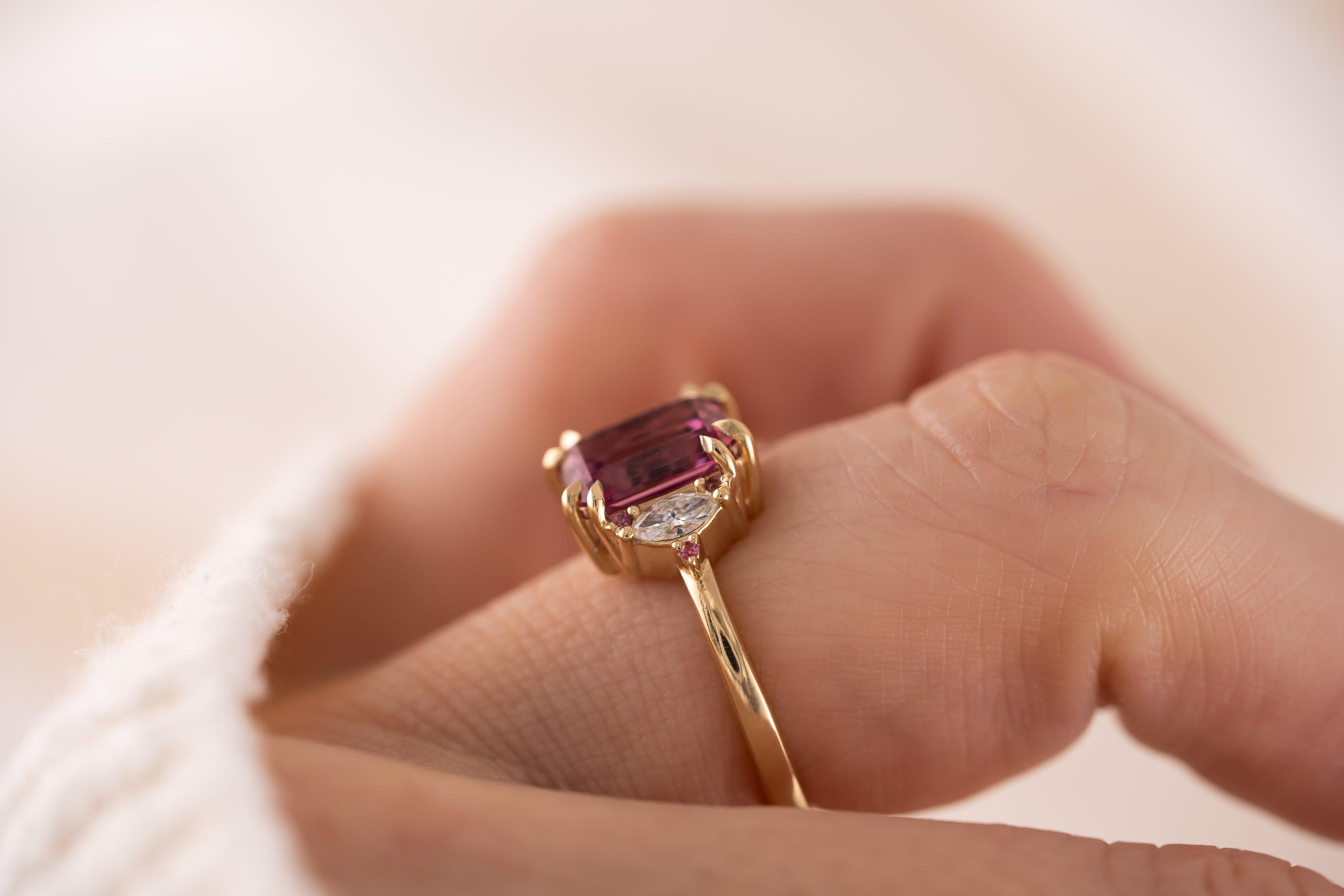 The Low Maren Ring | 3.15 CT Radiant Pink Garnet + Pink Tourmaline - Lavender Creek Gems