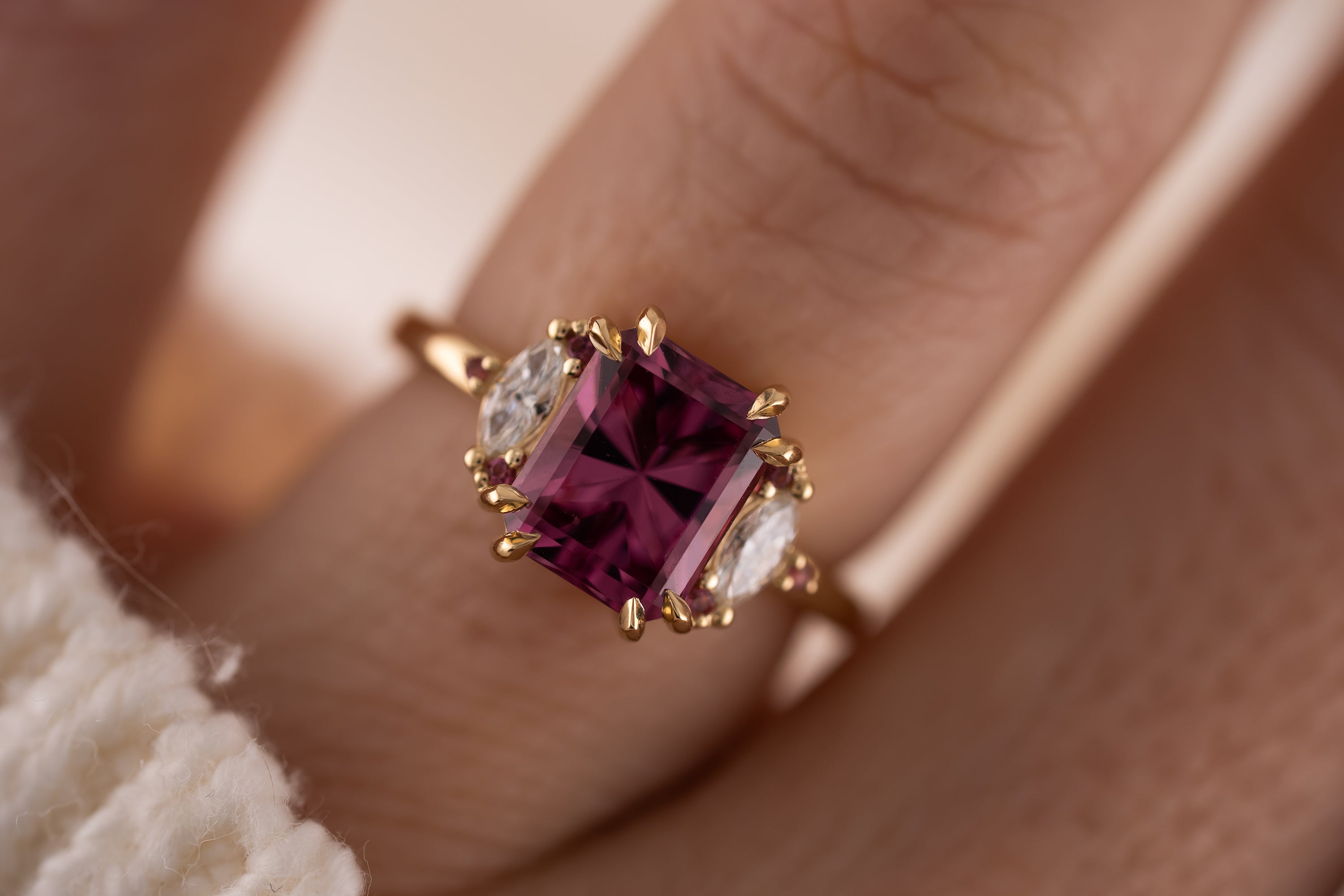 The Low Maren Ring | 3.15 CT Radiant Pink Garnet + Pink Tourmaline - Lavender Creek Gems