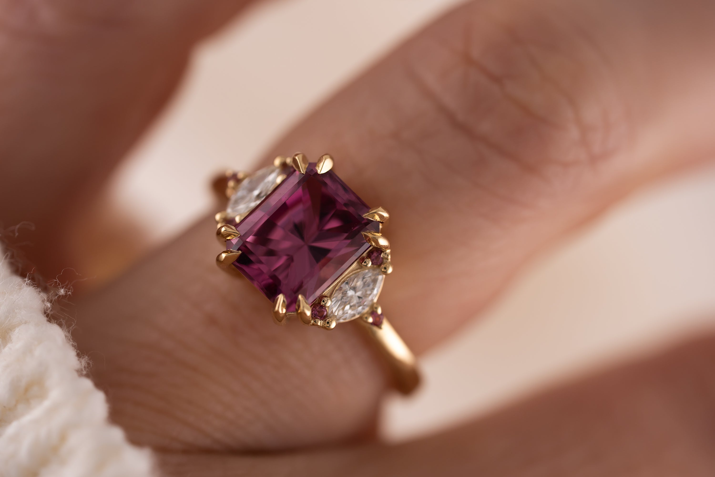 The Low Maren Ring | 3.15 CT Radiant Pink Garnet + Pink Tourmaline - Lavender Creek Gems