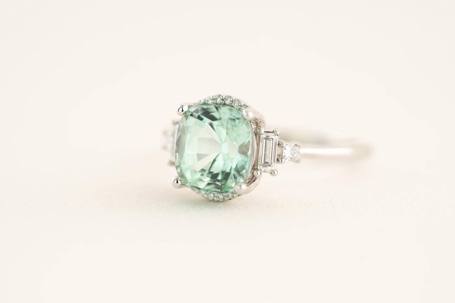 The Sura 2.4 CT Cushion Lagoon Blue Tourmaline Ring - Lavender Creek Gems