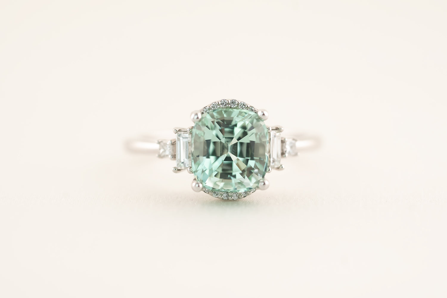 The Sura 2.4 CT Cushion Lagoon Blue Tourmaline Ring - Lavender Creek Gems