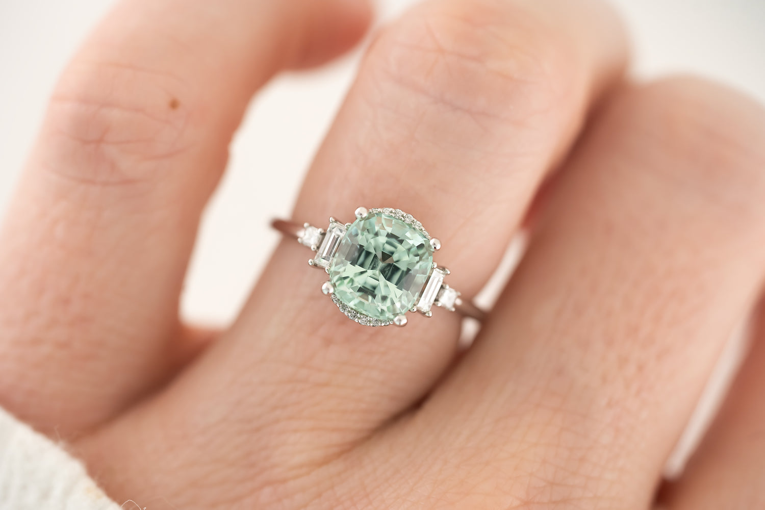 The Sura 2.4 CT Cushion Lagoon Blue Tourmaline Ring - Lavender Creek Gems