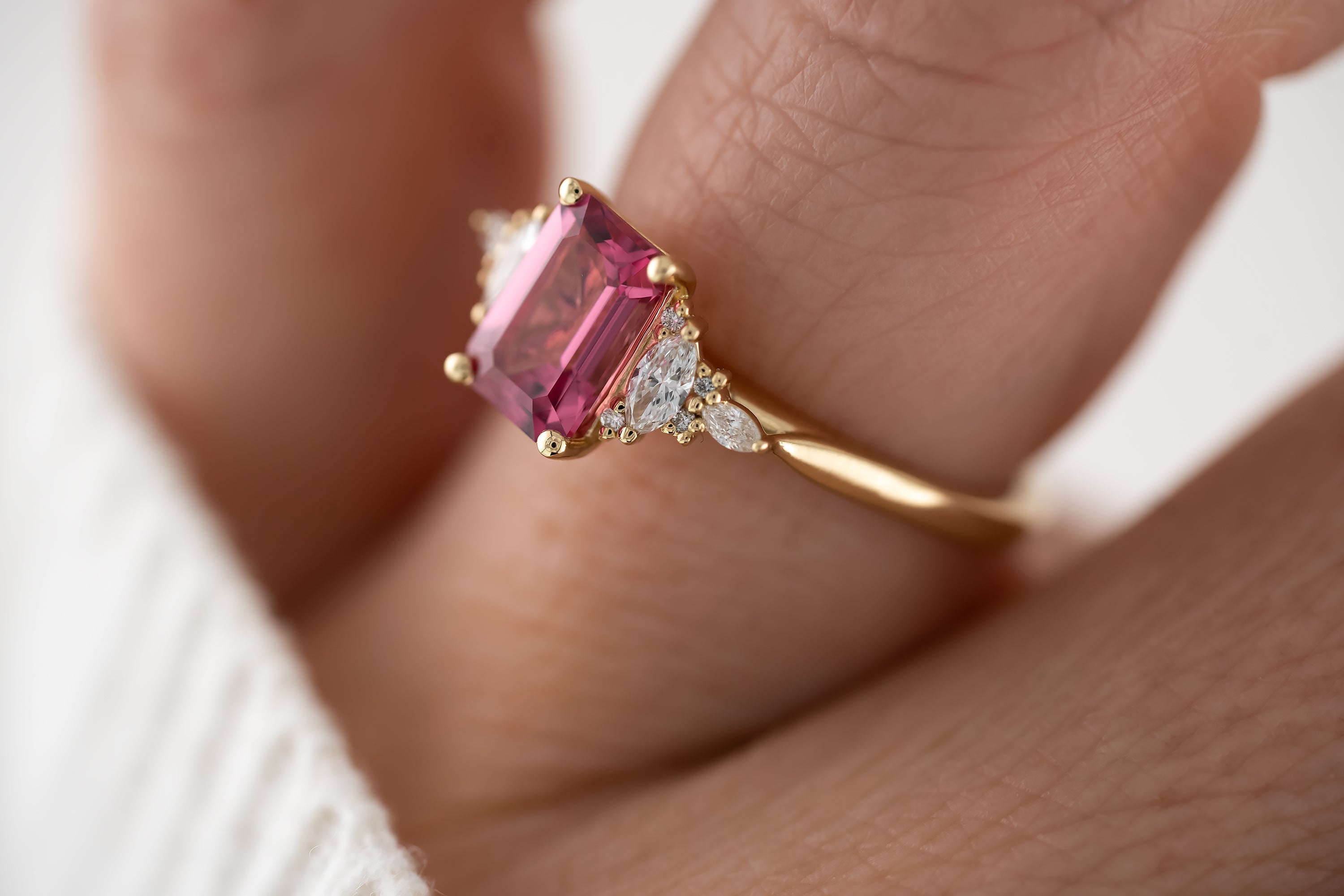 The Maeve Ring | 1.39 CT Emerald Cut Hot Pink Spinel - Lavender Creek Gems