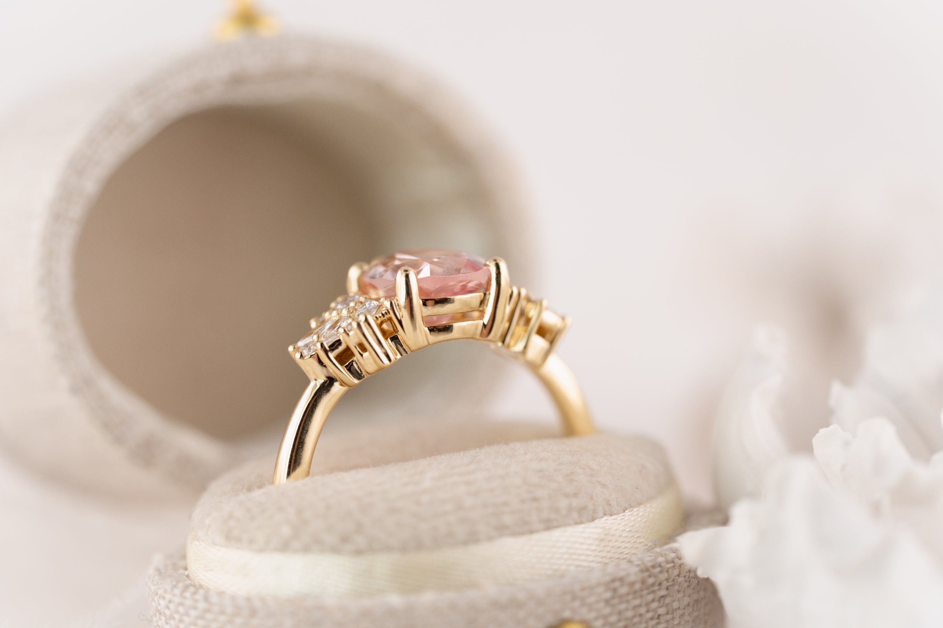 The Rosalie Ring | 2.11 CT Pear Peach Sapphire - Lavender Creek Gems