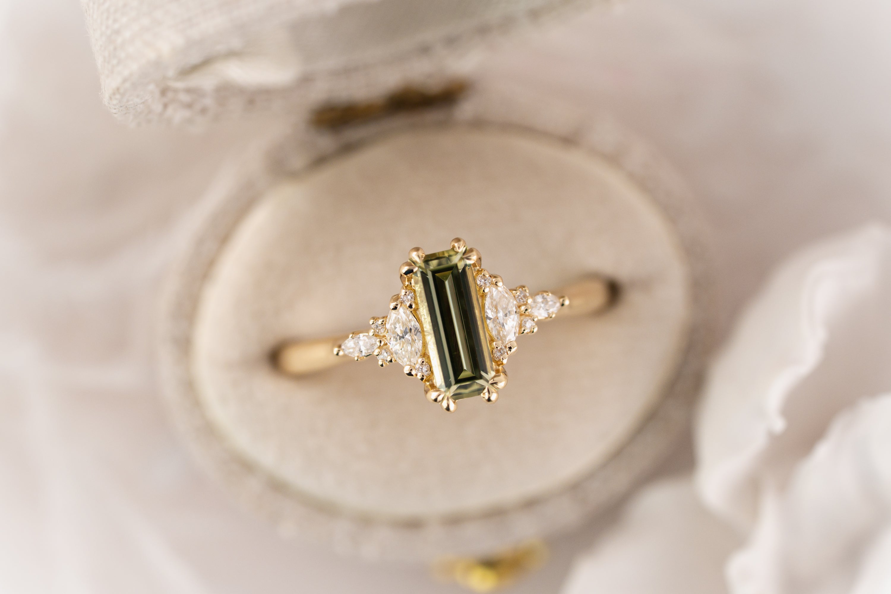The Maeve Ring | 0.78 CT Baguette Light Green Sapphire - Lavender Creek Gems