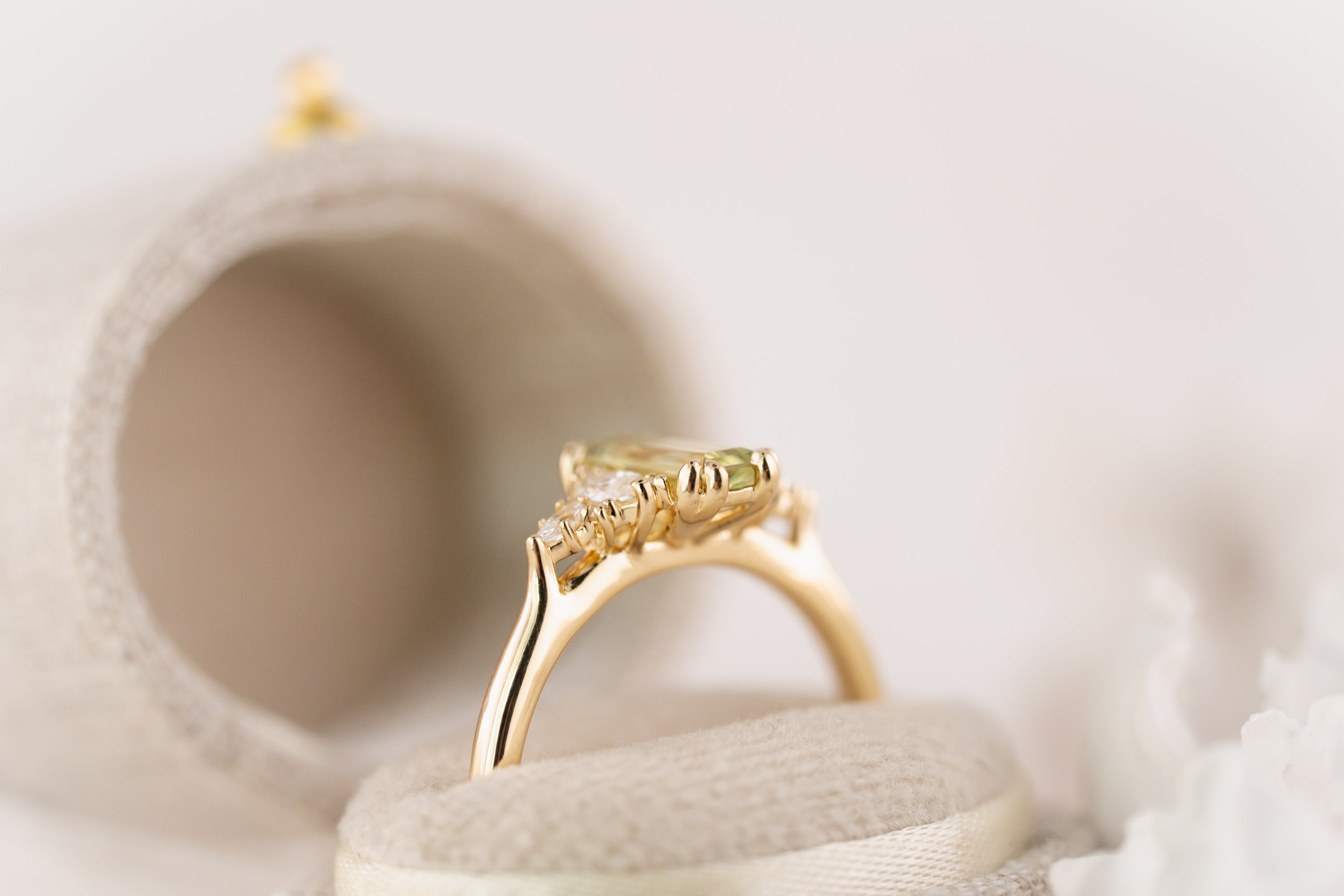 The Maeve Ring | 0.78 CT Baguette Light Green Sapphire - Lavender Creek Gems