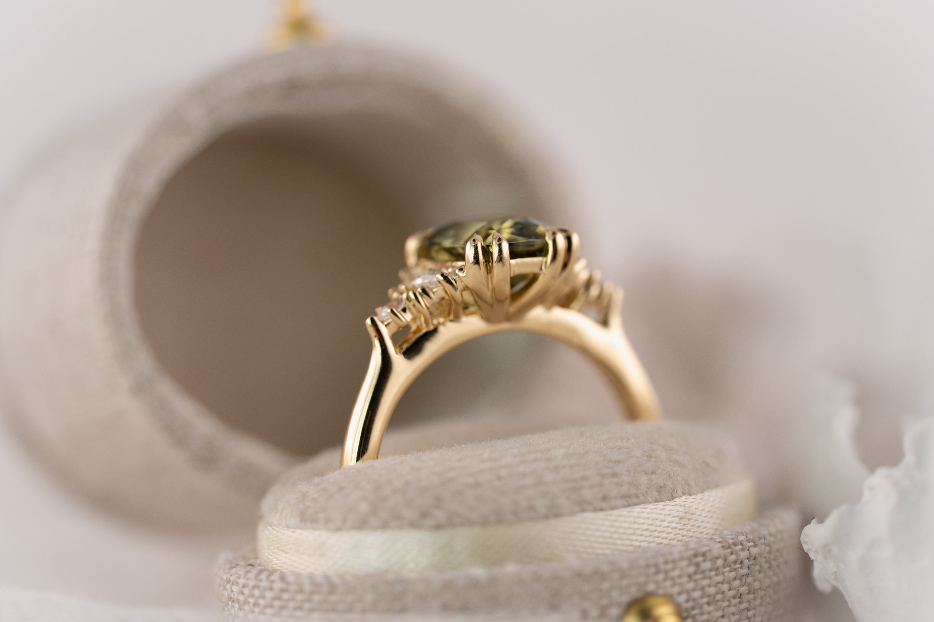 The Maeve Ring | 2 CT Cushion Green Sapphire - Lavender Creek Gems