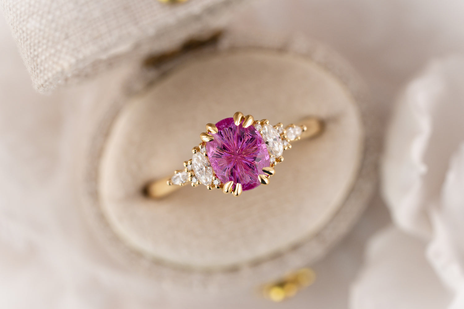 The Maeve Ring | 1.66 CT Oval Hot Pink Fantasy Sapphire - Lavender Creek Gems