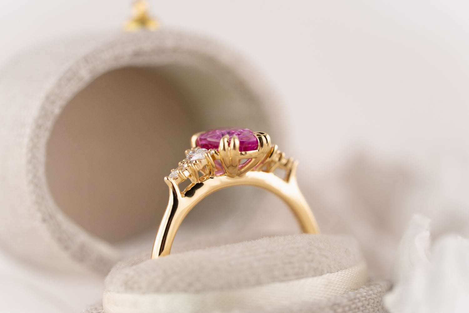 The Maeve Ring | 1.66 CT Oval Hot Pink Fantasy Sapphire - Lavender Creek Gems