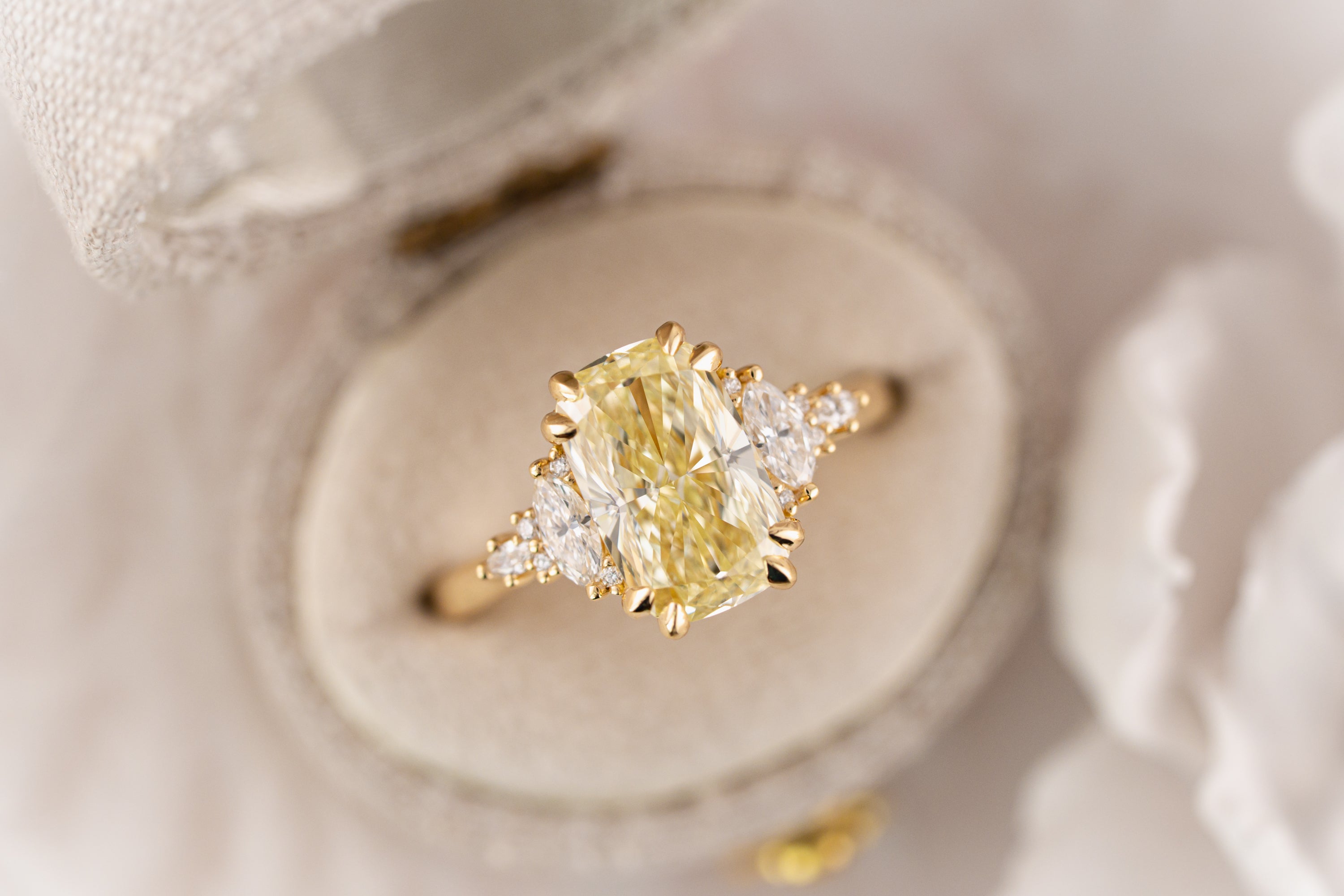 The Maeve Ring | 3 CT Elongated Cushion Yellow Diamond