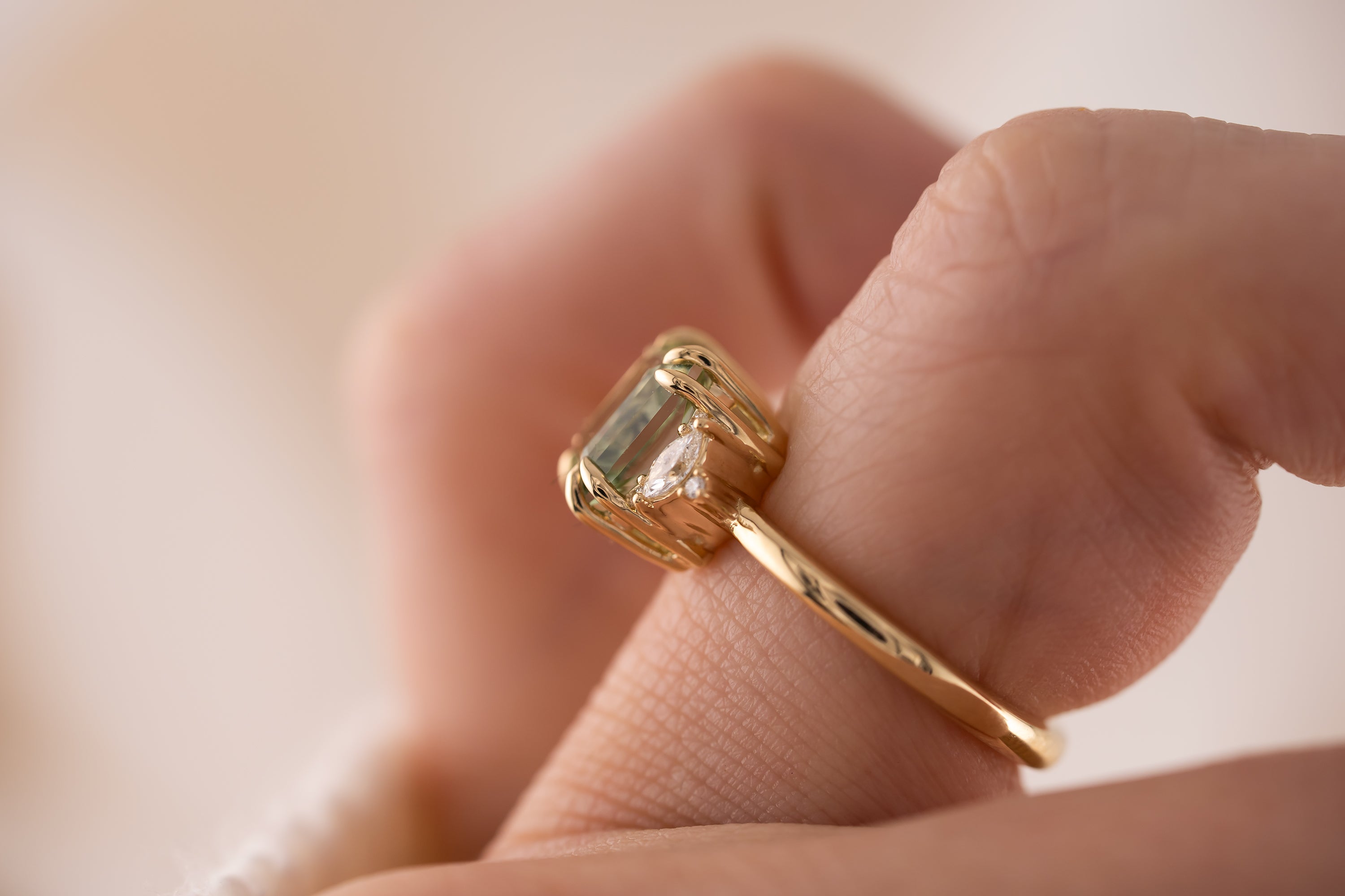 The Low Maren Ring | 2.72 CT Square Radiant Mint/Sage Green Tourmaline - Lavender Creek Gems