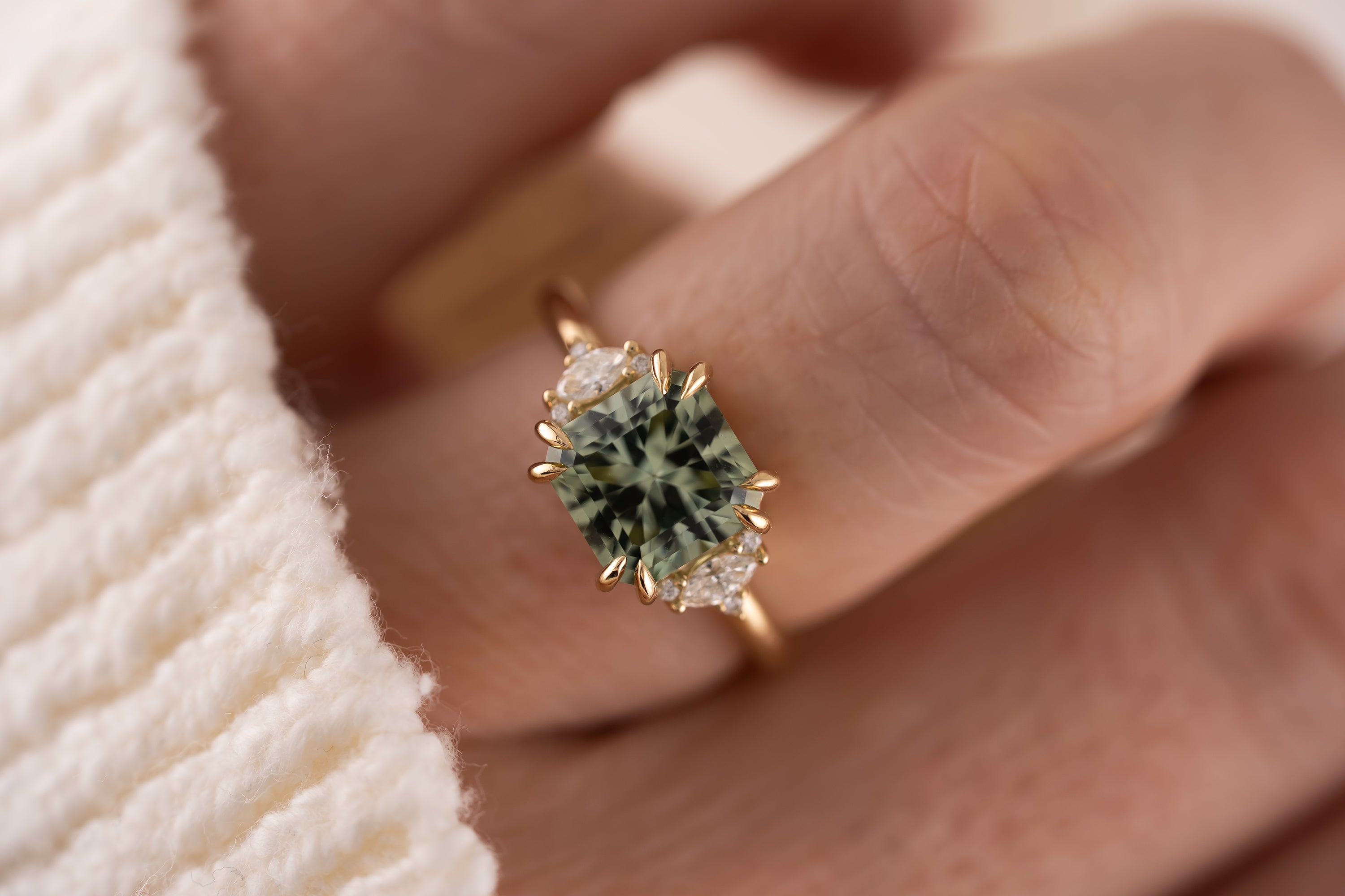 The Low Maren Ring | 2.72 CT Square Radiant Mint/Sage Green Tourmaline - Lavender Creek Gems