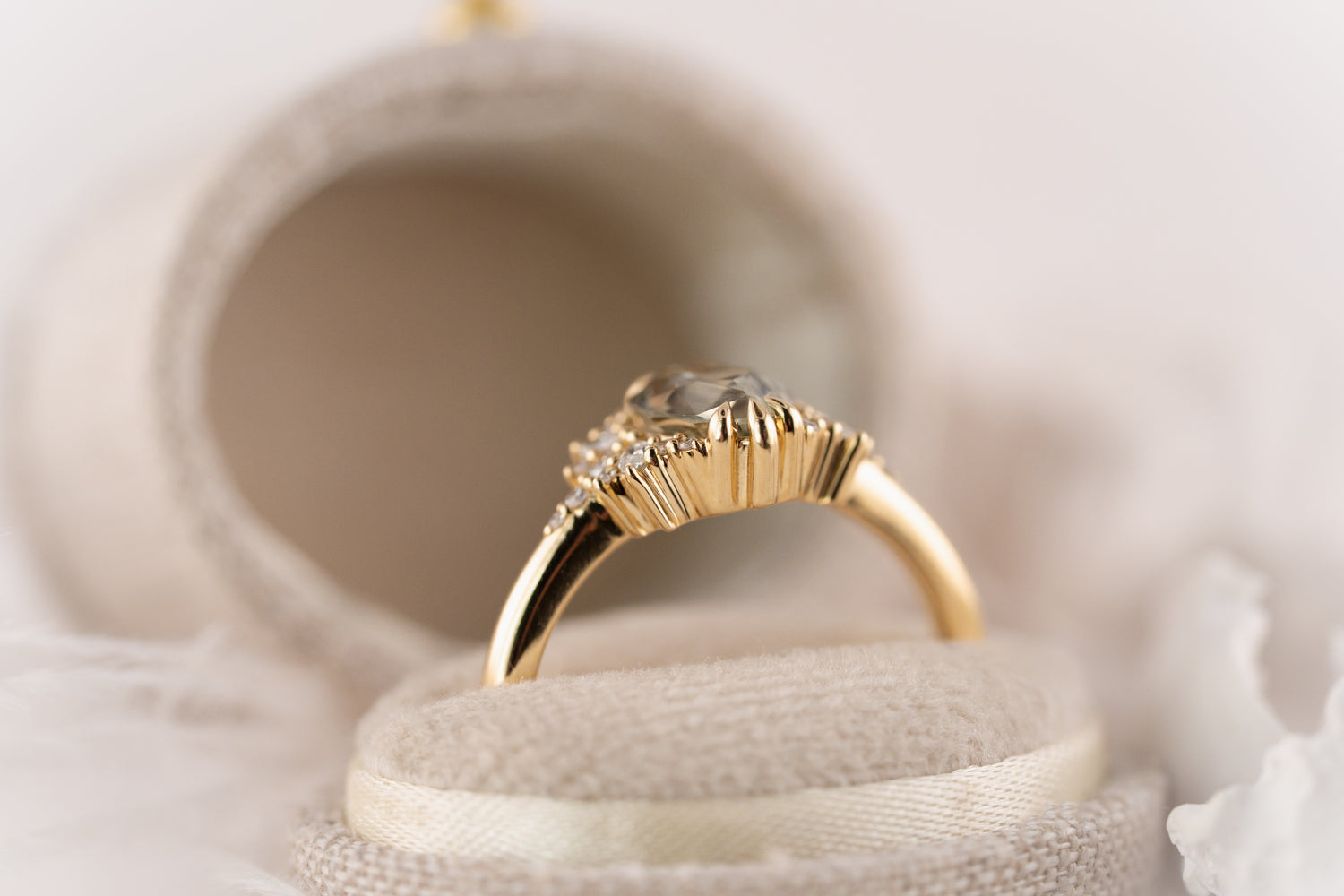 The Reverie Ring | 1.61 CT Marquise Gray Green Sapphire - Lavender Creek Gems