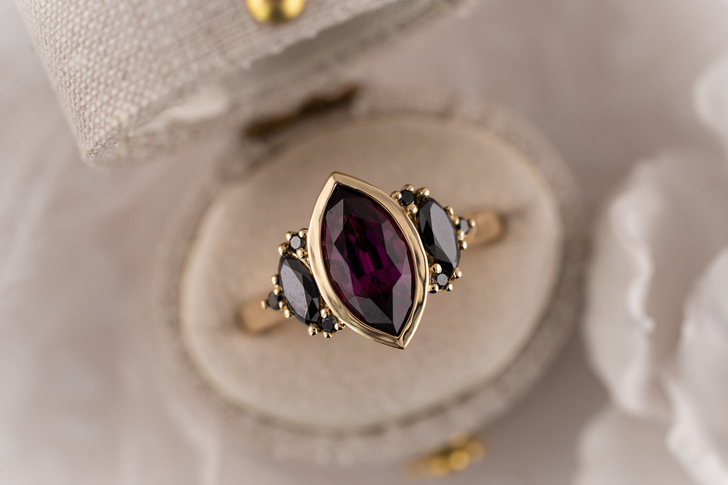 The Bezel Maren Ring | 2.4 CT Marquise Amaranth Purple Garnet - Lavender Creek Gems