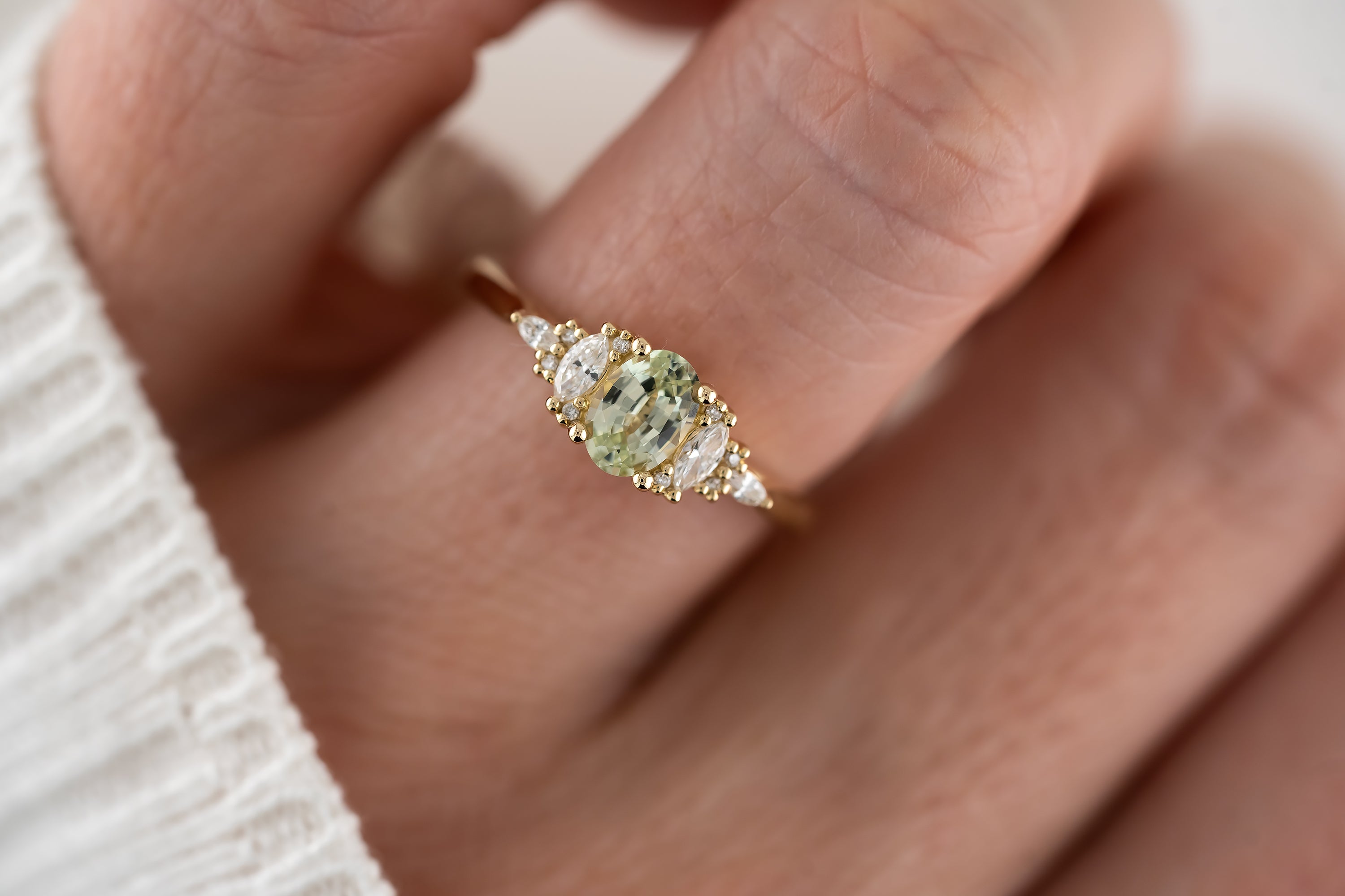 The Maeve Ring | 0.66 CT Oval Mint Green Sapphire - Lavender Creek Gems