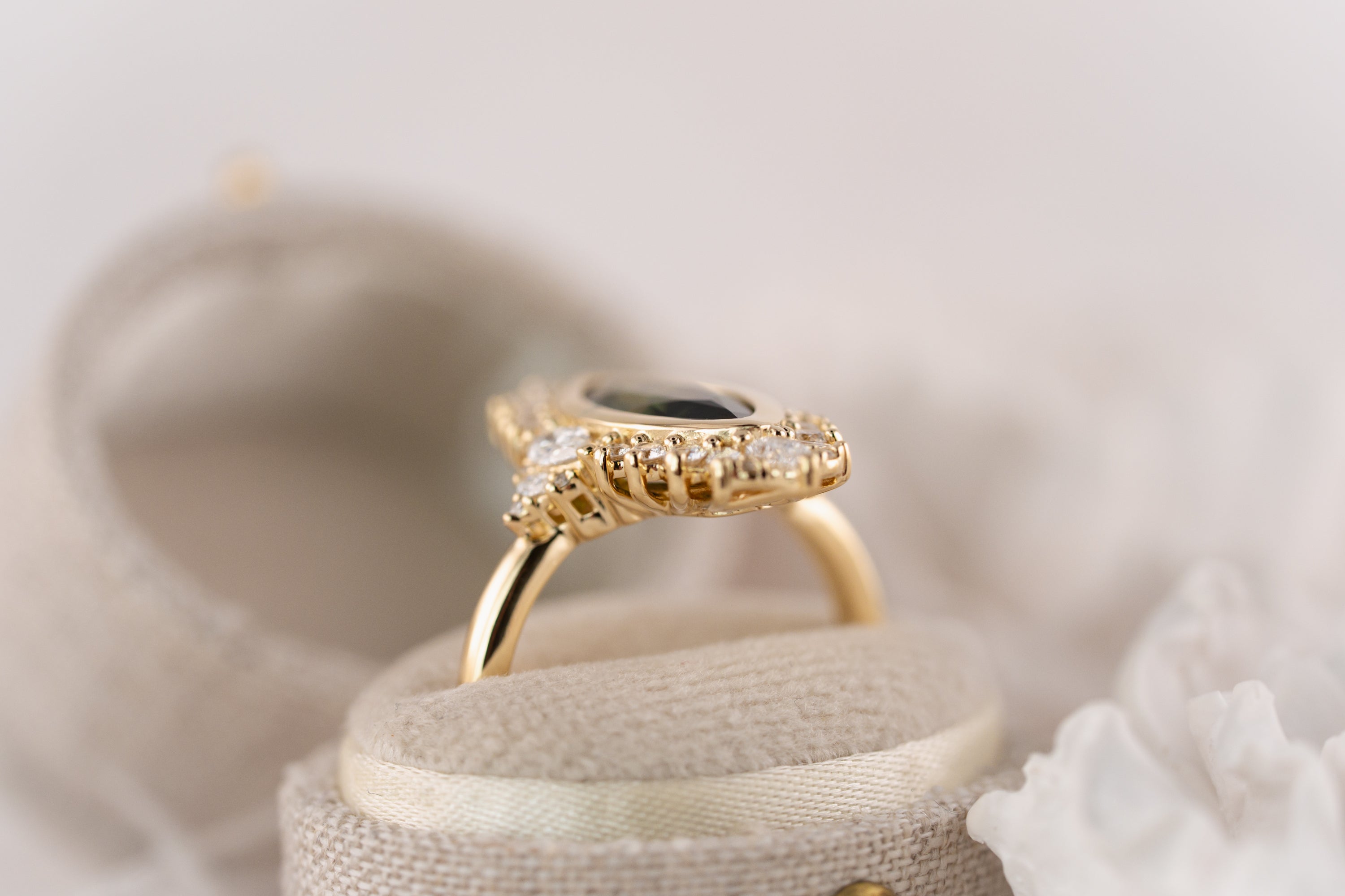 The Ethereal Ring | 1.76 CT Marquise Forest Green Sapphire