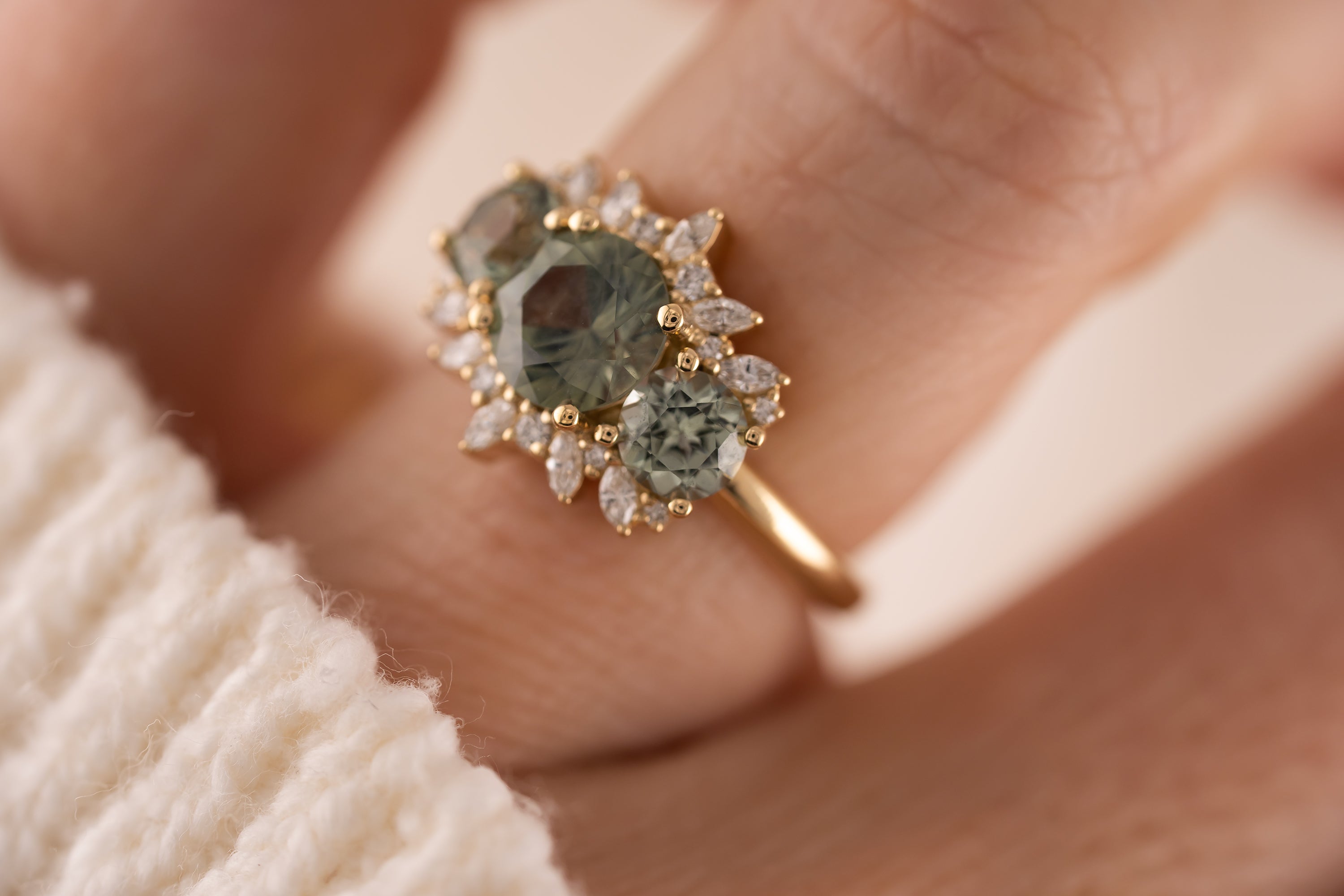 The Marial Ring | Round Seafoam Montana Sapphire - Lavender Creek Gems