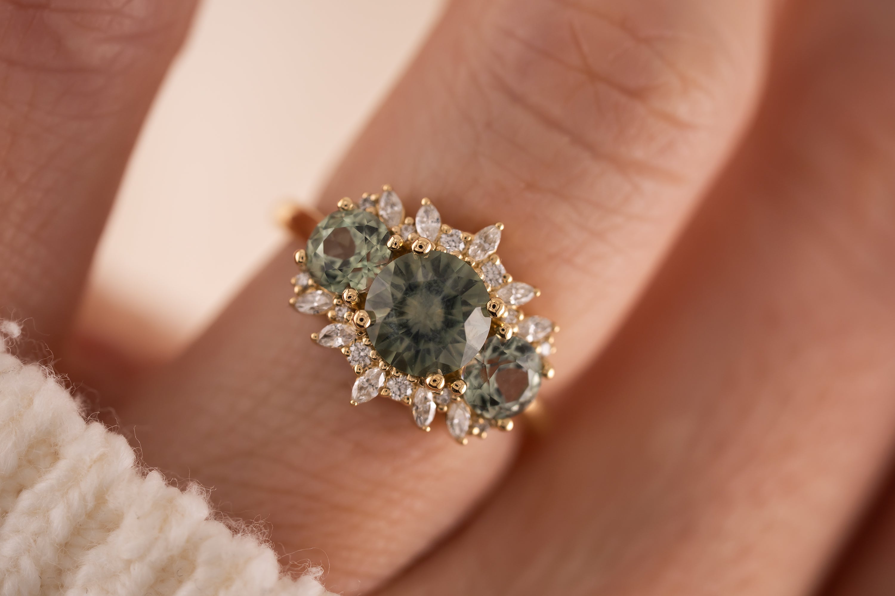 The Marial Ring | Round Seafoam Montana Sapphire - Lavender Creek Gems