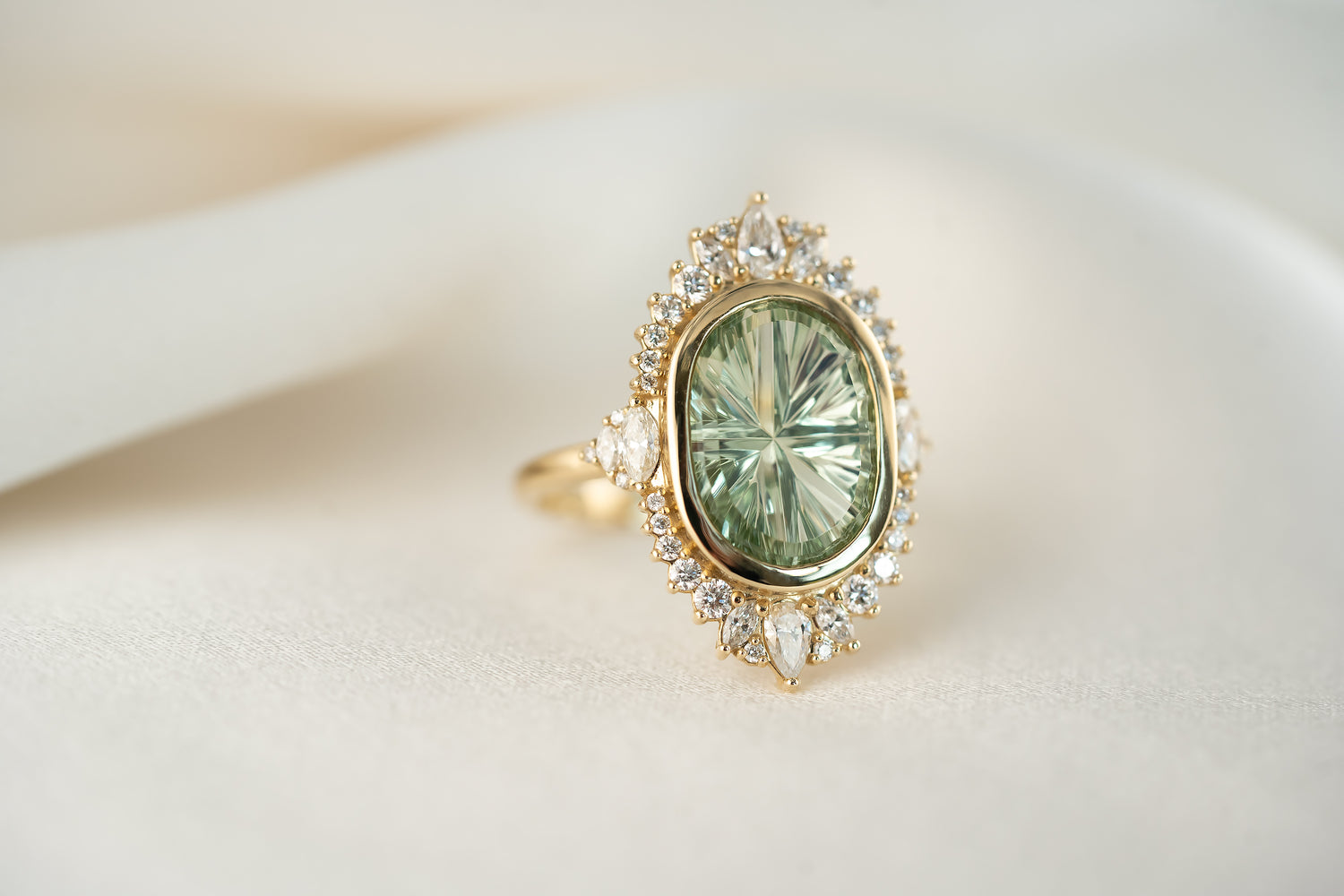 The Ethereal Ring | 4.39 CT Oval Starbrite™ Mint Green Tourmaline - Lavender Creek Gems