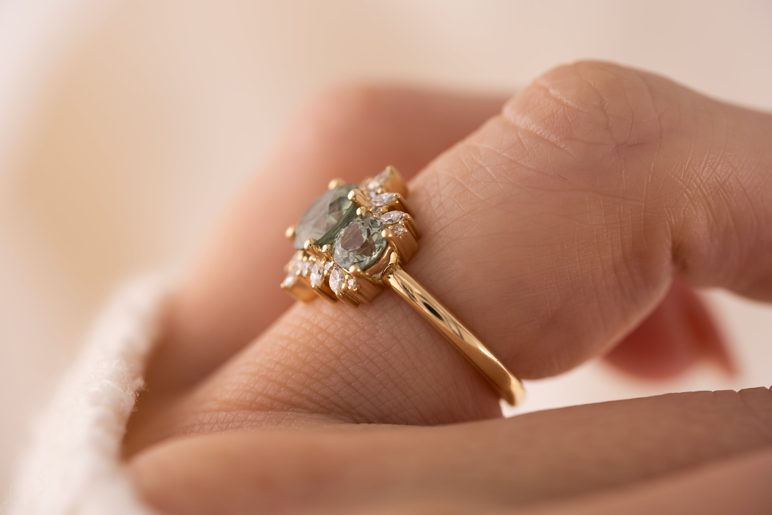 The Marial Ring | Round Seafoam Montana Sapphire - Lavender Creek Gems