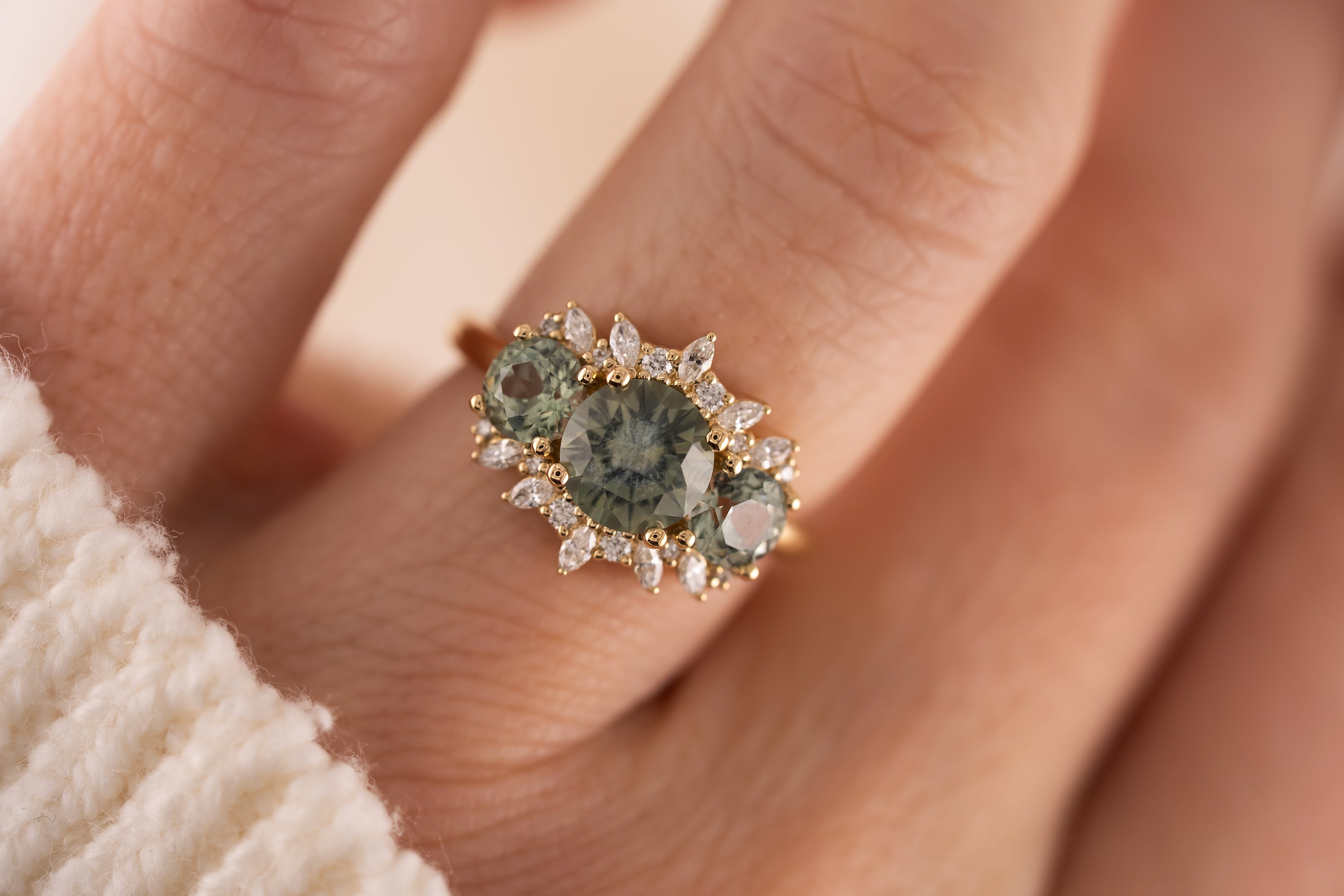 The Marial Ring | Round Seafoam Montana Sapphire - Lavender Creek Gems