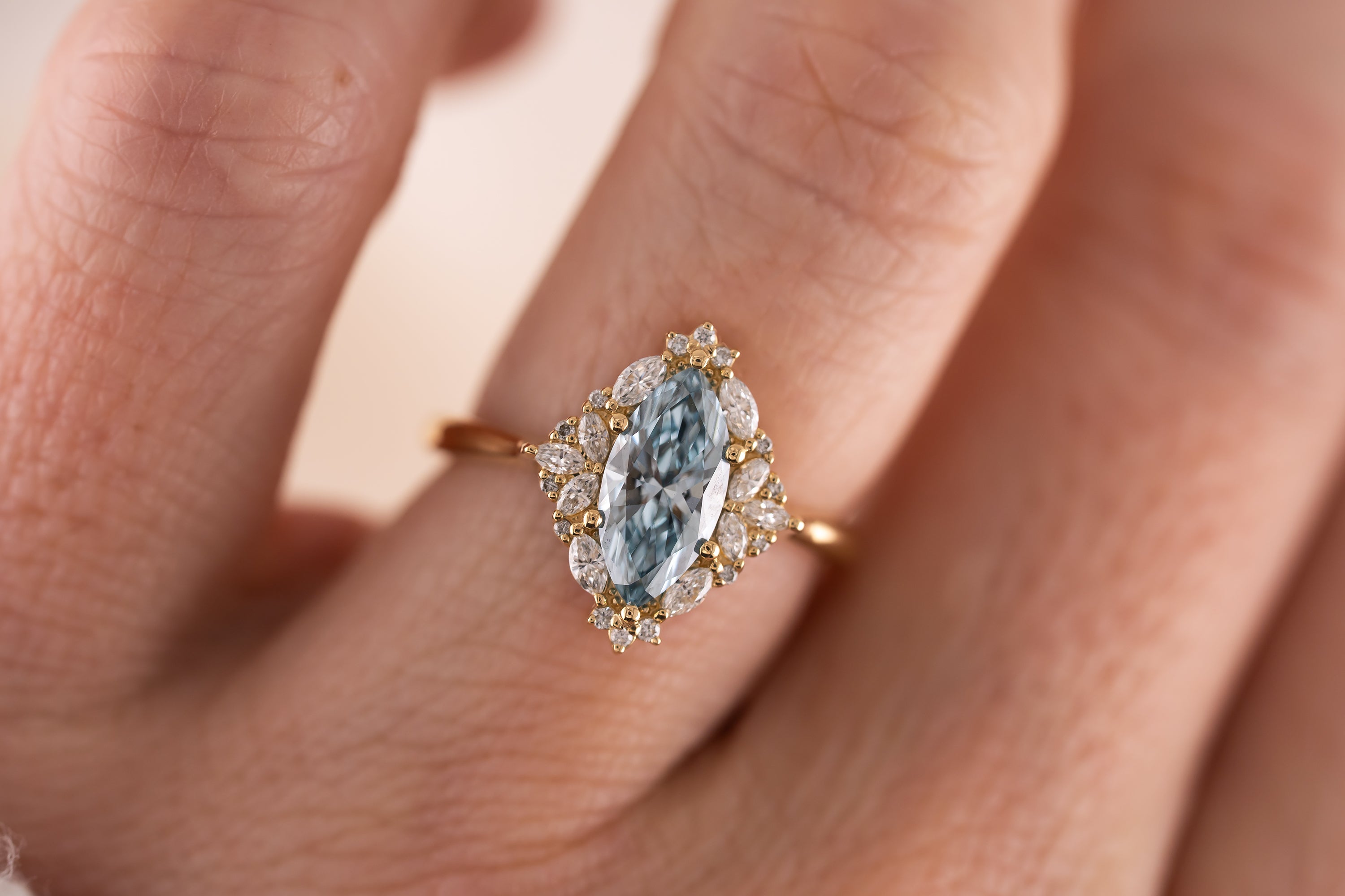 The Noemi Ring | 1.13 CT Marquise Blue Diamond - Lavender Creek Gems