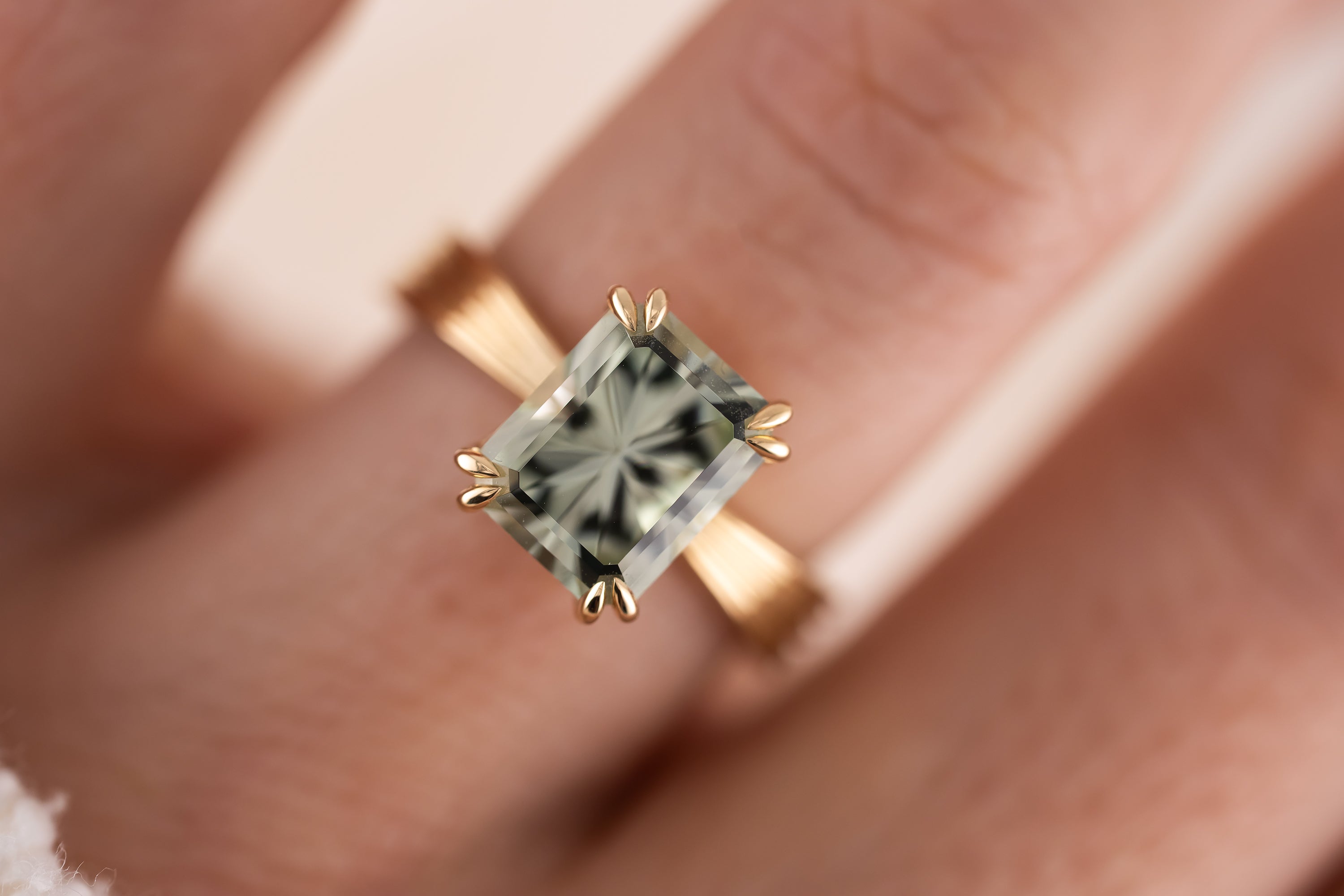 The Veil Ring | 4.2 CT Radiant Mint Green Tourmaline - Lavender Creek Gems