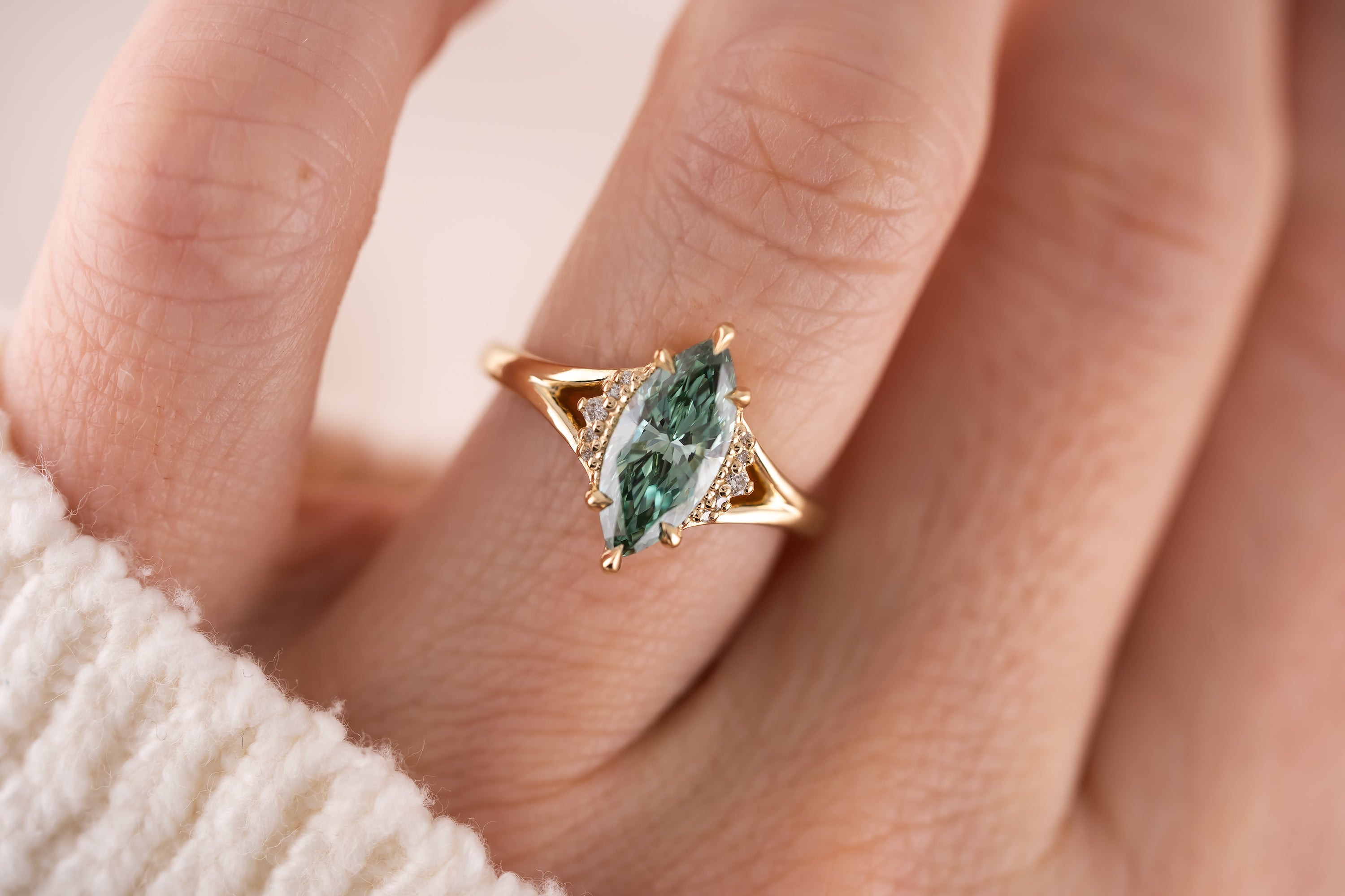 The Serendipity Ring | 1.59 CT Marquise Cut Green Diamond - Lavender Creek Gems