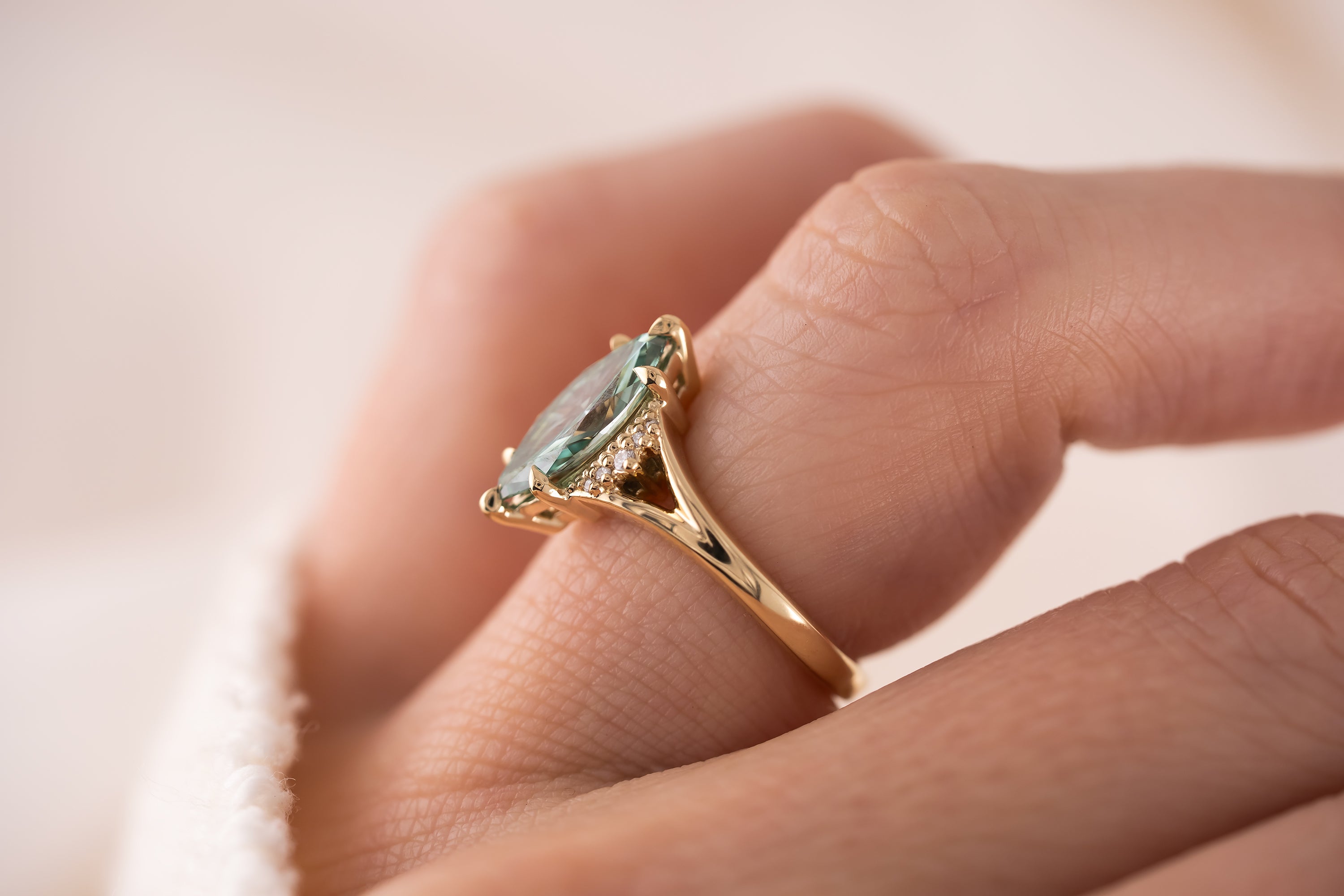 The Serendipity Ring | 1.59 CT Marquise Cut Green Diamond - Lavender Creek Gems