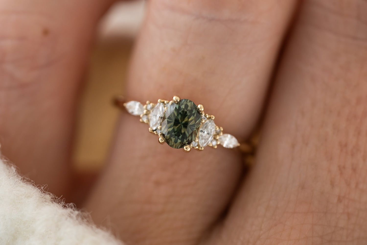 The Maeve Ring | 1.1 Regal Radiant™ Oval Parti Green Montana Sapphire - Lavender Creek Gems