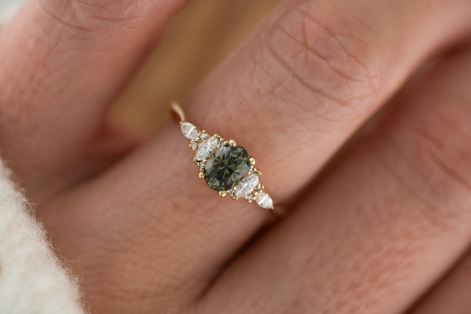 The Maeve Ring | 1.1 Regal Radiant™ Oval Parti Green Montana Sapphire - Lavender Creek Gems